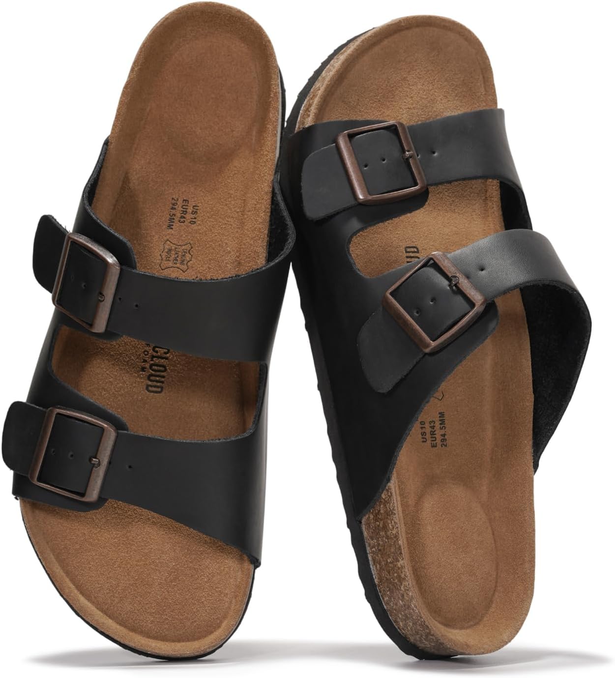 Project Cloud 100% Genuine Leather Mens Sandals - Memory Foam Insole & Cork Footbed Slides for Men Footwear - Non-Slip Summer Sandals for Men & Lightweight Mens Slides (Heritage)