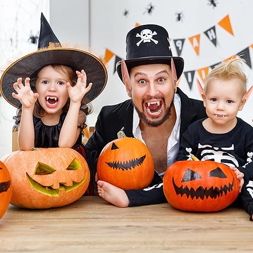 Miniatura 6 de HLenyoy Dientes de vampiro Colmillos Orejas de elfo para disfraz de cosplay, accesorios de fiesta de Halloween, Rosado