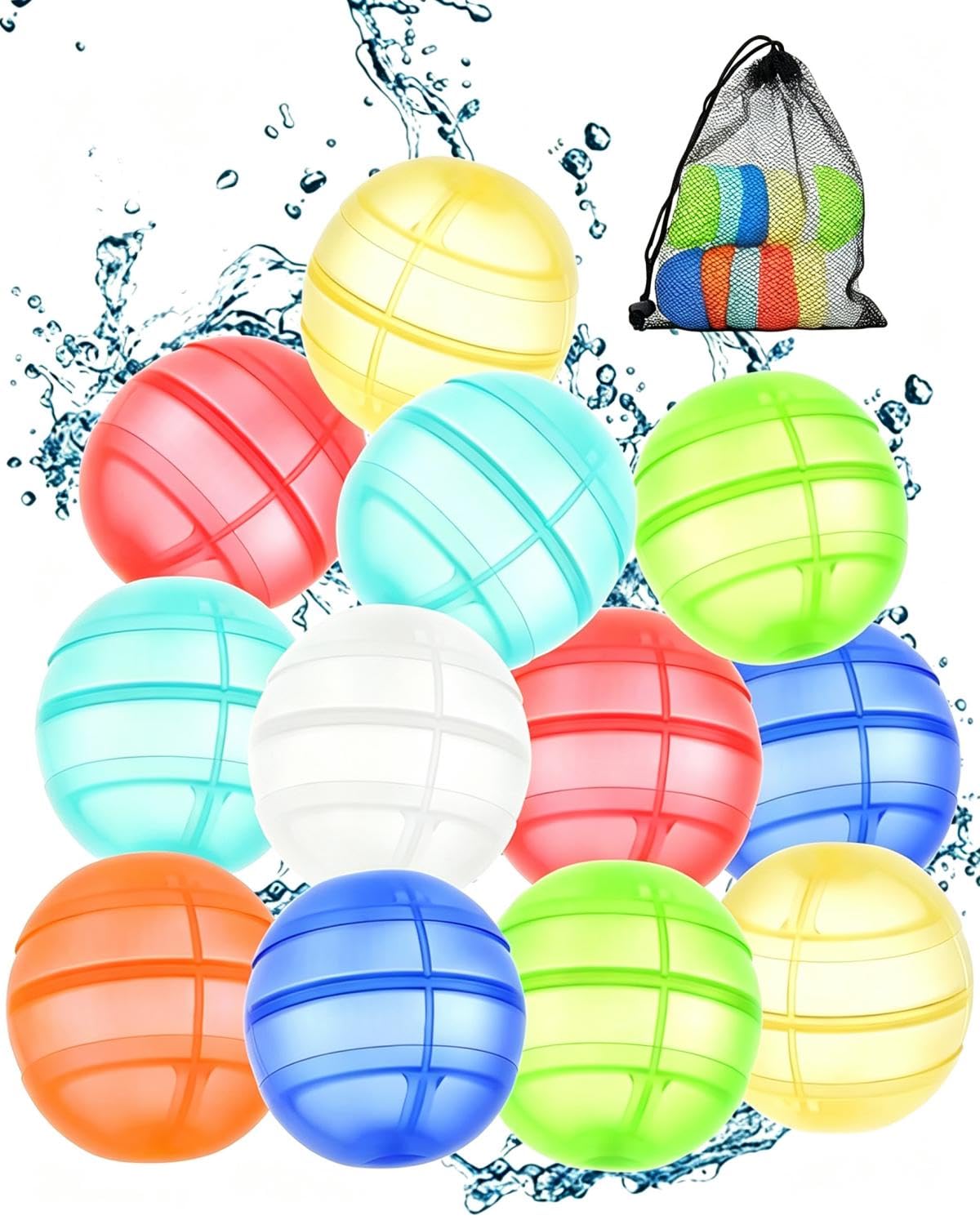 12Pcs Reusable Water Balloons, Magnet-Free Self-Sealing Water Balloons, Quick Fill Silicone Water Bombs for Kids & Adults, Summer Pool Beach Garden Outdoor Water Fight Toys