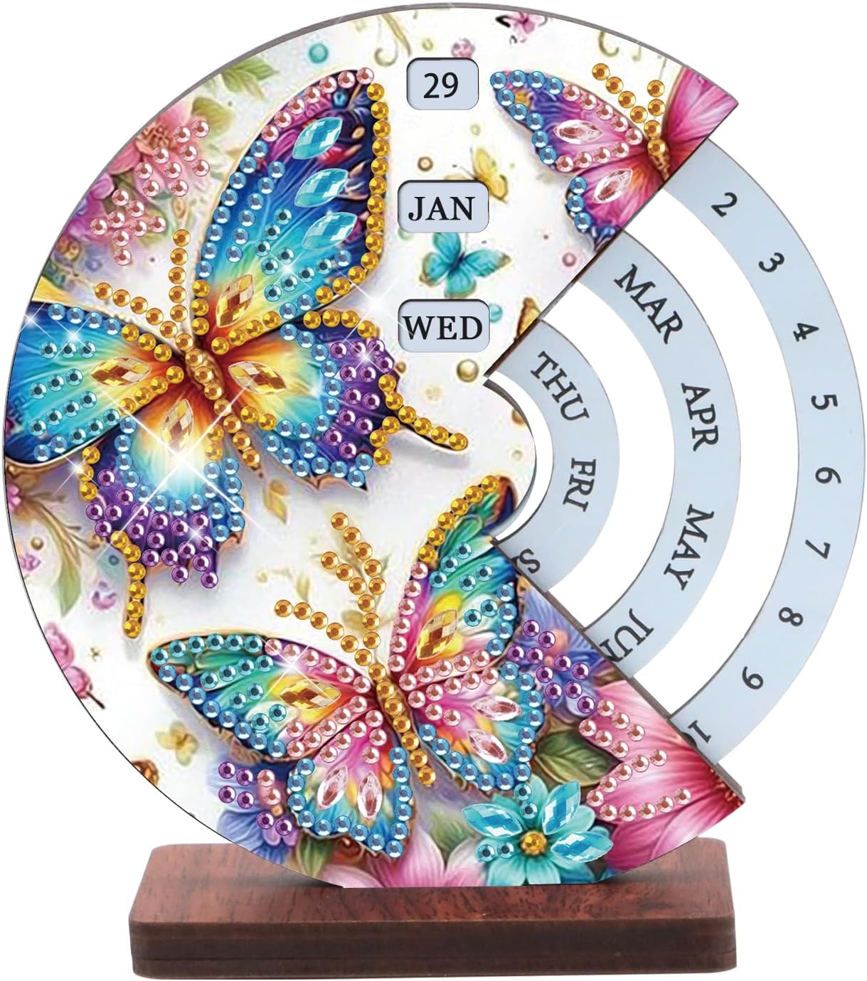 AiYuanzsh Diamond Painting Tabletop Perpetual Calendar – 3D DIY Wooden Desk Ornament with Colorful Butterfly Design, Sparkling Diamond Art Kit for Desktop Decoration & Gifts