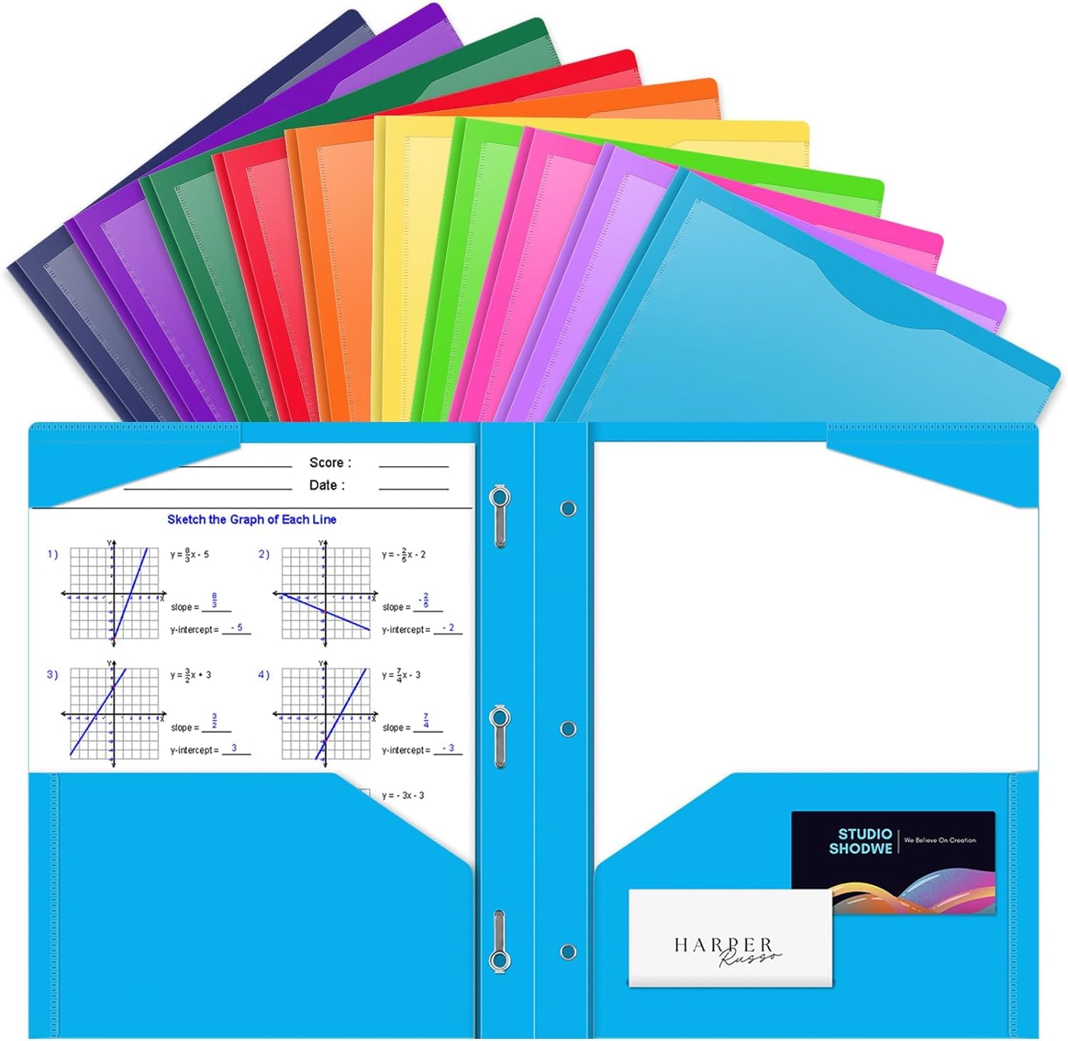 OTCRAFT 30 Pack A4 Pocket Plastic Folder 2 Pockets and 3 Prongs 2 Card Slots, Durable, Tear-Resistant Heavy Duty Pocket Folders with Prongs, Colored Prong Folders for Schoolwork & Officer(Colors)