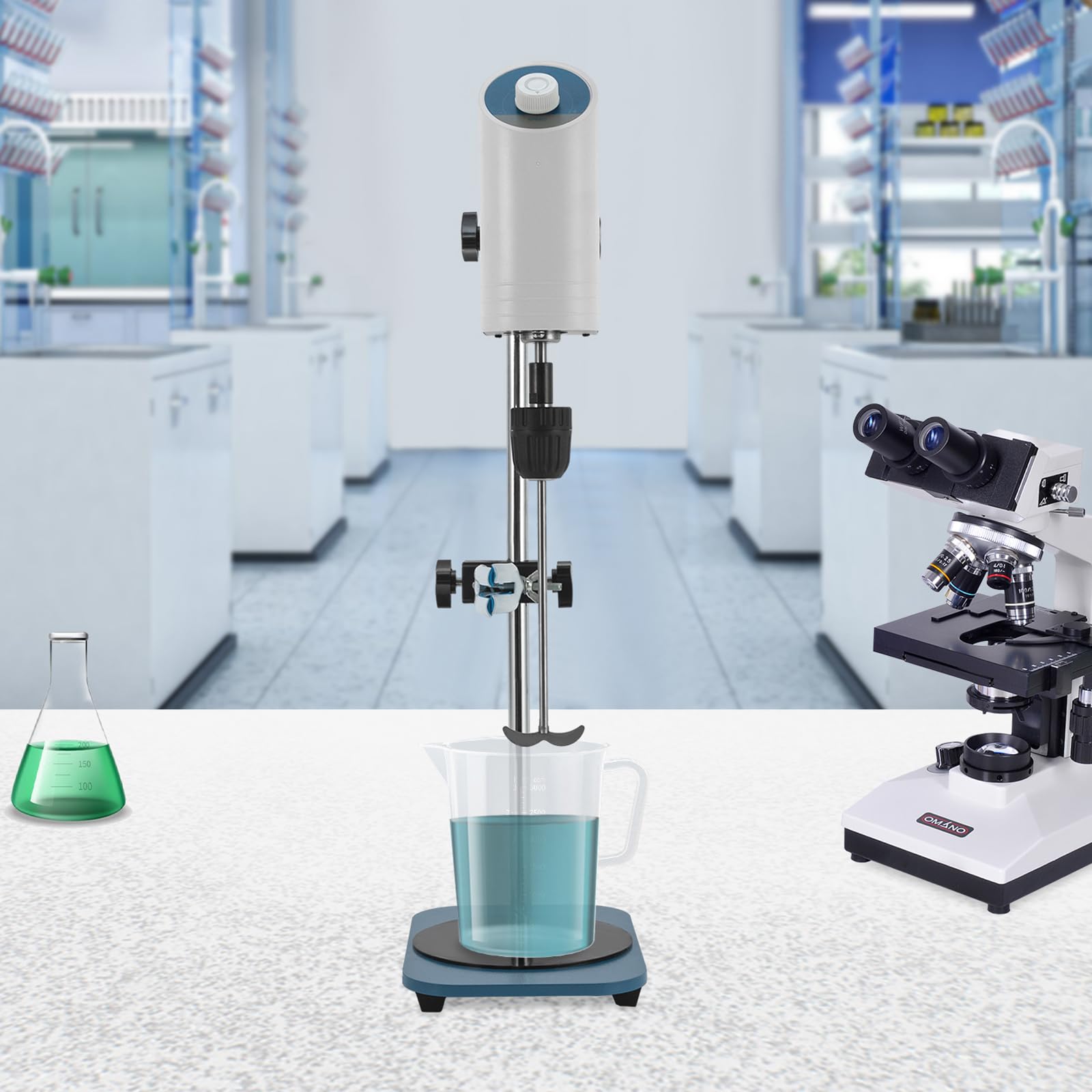 LyeXD Electric Mixer, Lab Overhead Stirrer Adjustable-Speed 100-2000RPM, 10L Max. Mixing Volume Laboratory Electric Stirrer with Support Stand& Stirring Rods for Classrooms, Breweries