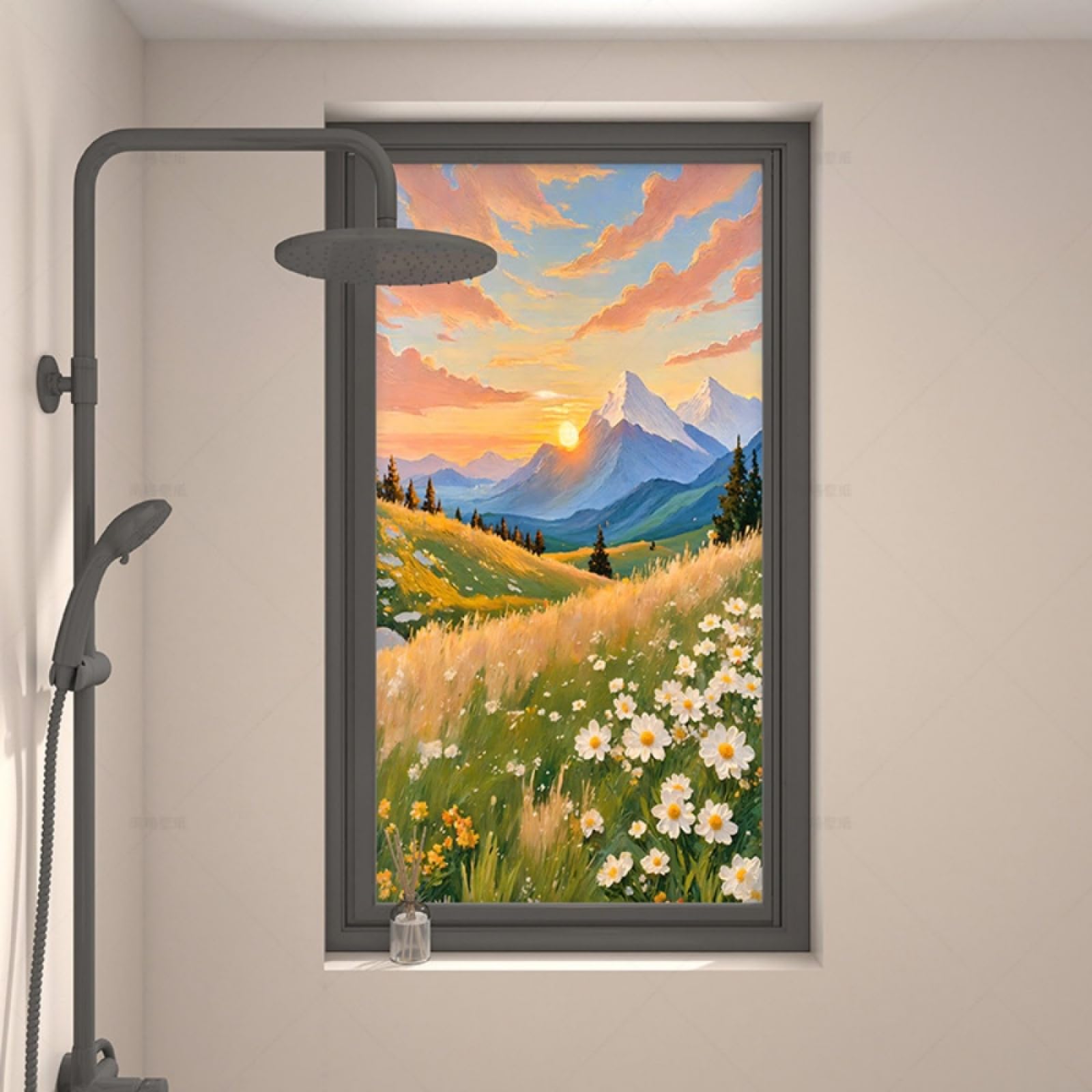Vinilo Adhesivo Cristal Opaco Paisaje Colorido Vinilos para Cristales Privacidad Estatico Anti UV Reutilizable para Oficina Dormitorio Sala de Estar Vinilo para Ventanas