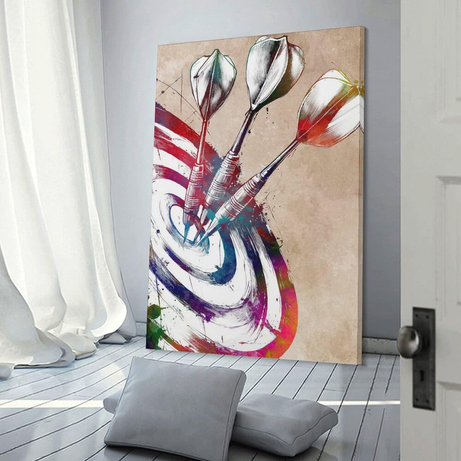 Junmoney Hanging Wall Art Darts Hitting Target, Watercolor Style, 16x24inch(40x60cm), for Contemporary Homes, Apartments Or Offices, Stylish Wall Art for Fresh Spaces