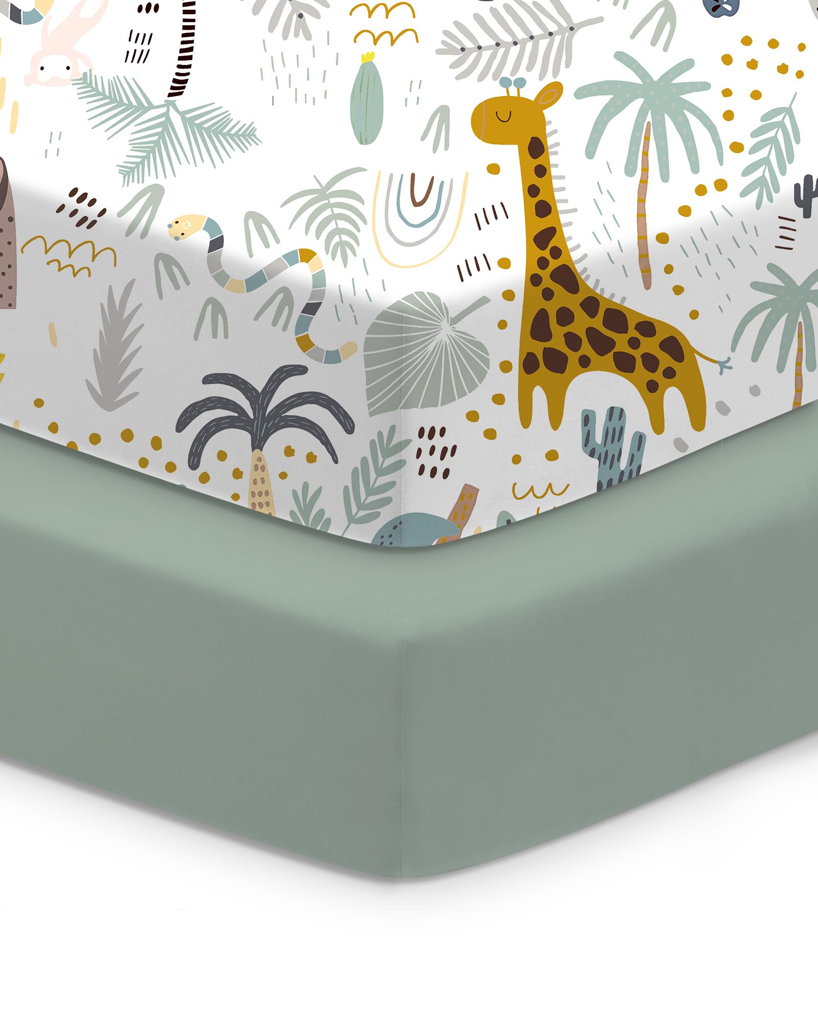 TotChill Baby Crib Sheets for Standard Crib Mattress - Green+Giraff, Soft Jersey Knit, Safe and Snug, for 28''x52''x9'' Extra Deep Pocket
