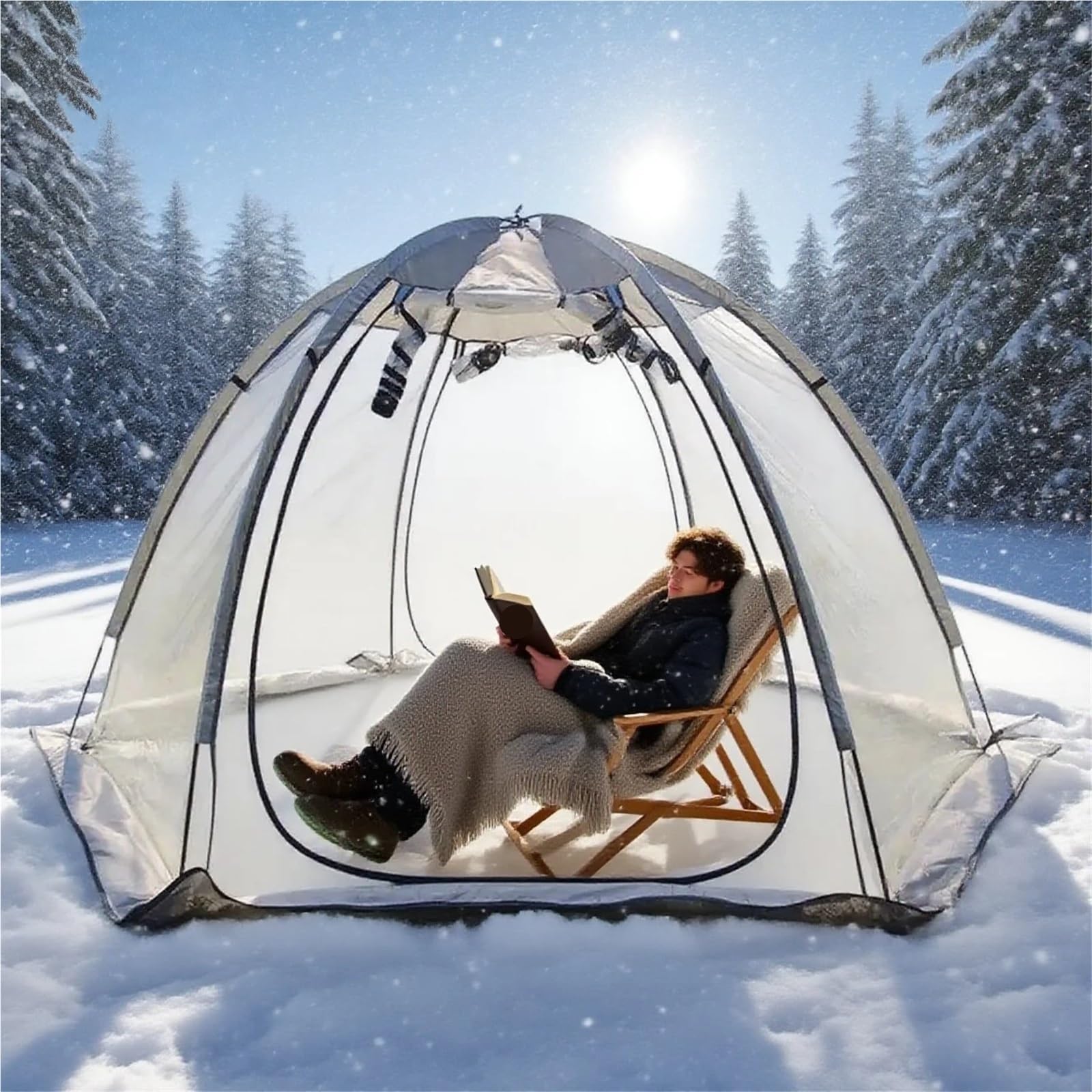 Tente De Peche Tente à Bulles Transparente for 4 à 6 Personnes, for la pêche sur Glace, Coupe, Hiver, Double Porte, for l'extérieur, for Bronzer dans Le Jardin