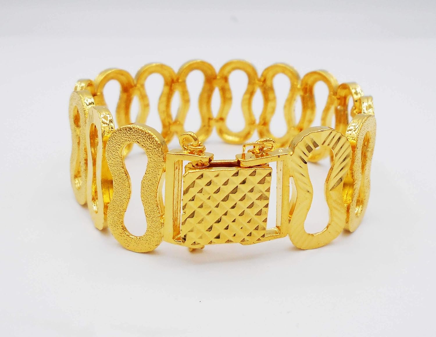 Luxurious 23k 24k Thai Baht Yellow Gold Plated Bracelet 7.5 Inch 36 Grams 25 mm