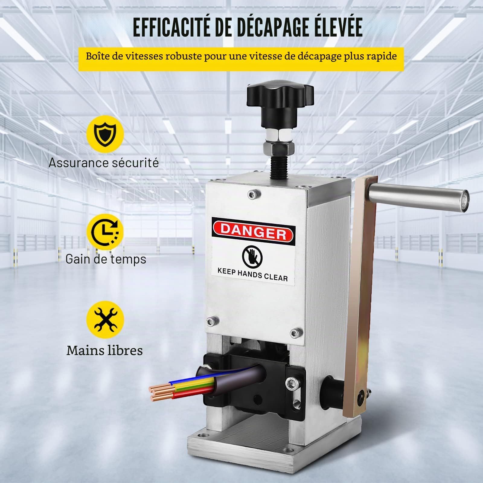 VEVOR Machine à dénuder pour câble de 1,5 à 25 mm, pince à dénuder multiple en alliage d'aluminium, machine à dénuder manuelle, éplucheuse de câble avec vitesse de dénudage pour le traitement du