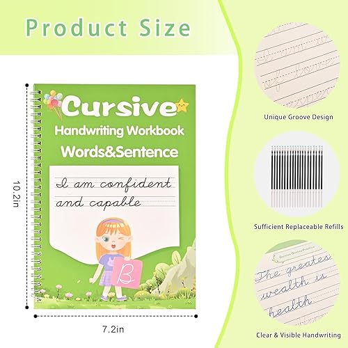 Miniatura 13 de AALGO Magic Grooved - Cuaderno de práctica con bolígrafos, 5 cuadernos de escritura a mano reutilizables, para aprender a escribir números