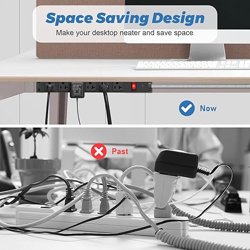 Miniatura 6 de Regleta de alimentación resistente de 20 amperios, regleta de alimentación para montaje en pared, cable de extensión de calibre 12, adaptador 5-15P,