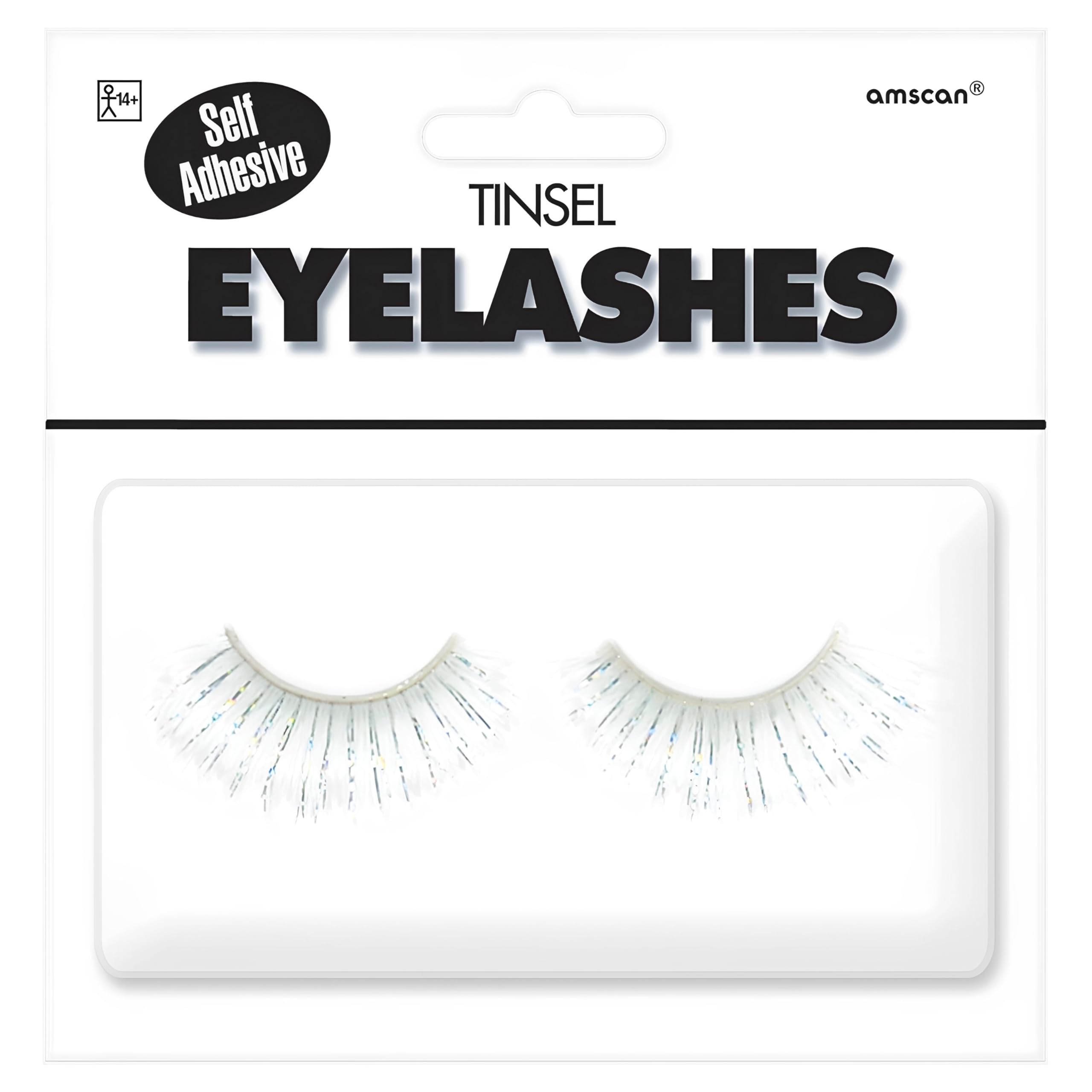 White Synthetic Tinsel Eyelashes - 0.5" x 1" (1 Pair) - Lightweight & Easy to Apply Self-Adhesive Lashes | Perfect Costume Accessory