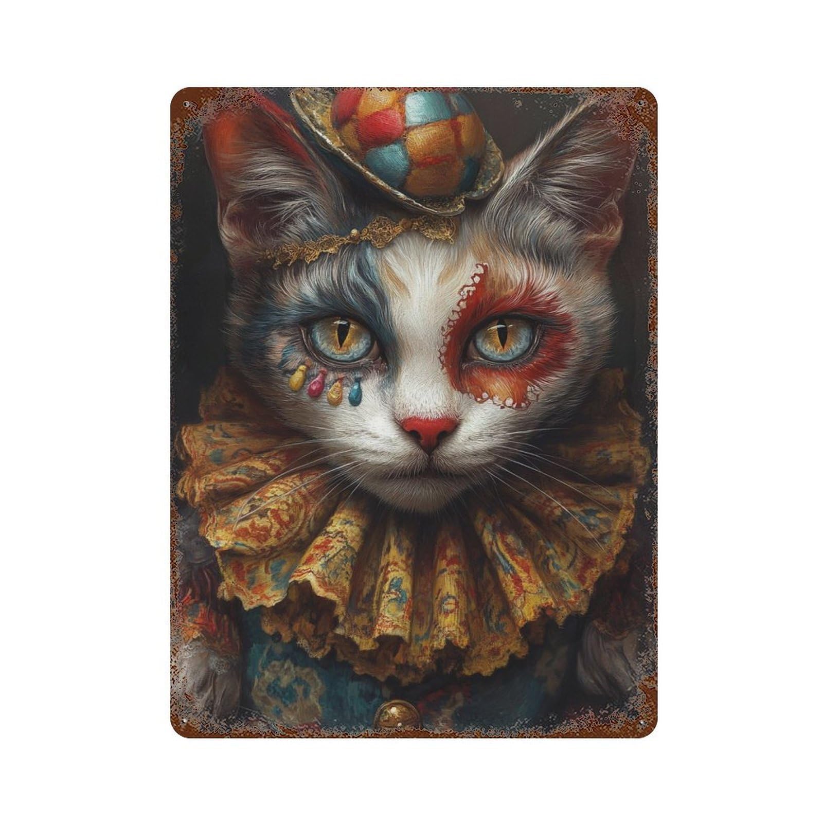 Vintage Rust Metal Sign Carnival Cat Costume 15.7"x11.8", Old School Wall Decor for Office, Studio And Wall Decor