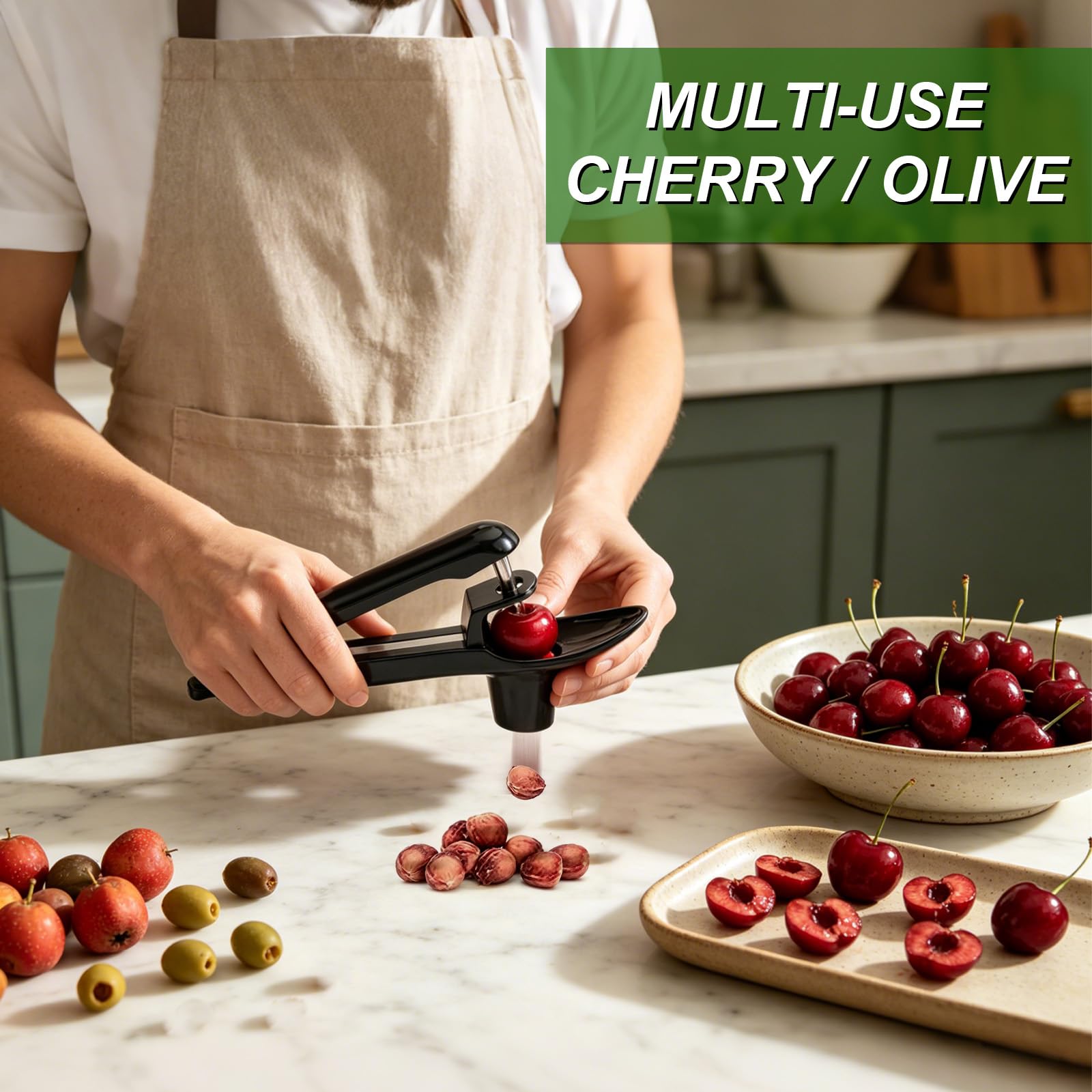 Dénoyauteur de cerises - Dénoyauteur de cerises et prunes - Dénoyauteur manuel pour fruits, cerises et baies de fruits - Noir