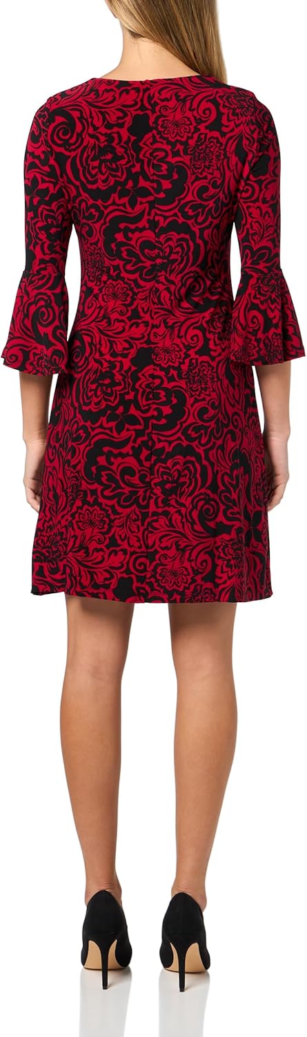 Tommy Hilfiger Womens 3/4 Bell Sleeve Jewel Neck Sheath Mini Dress - Image 2