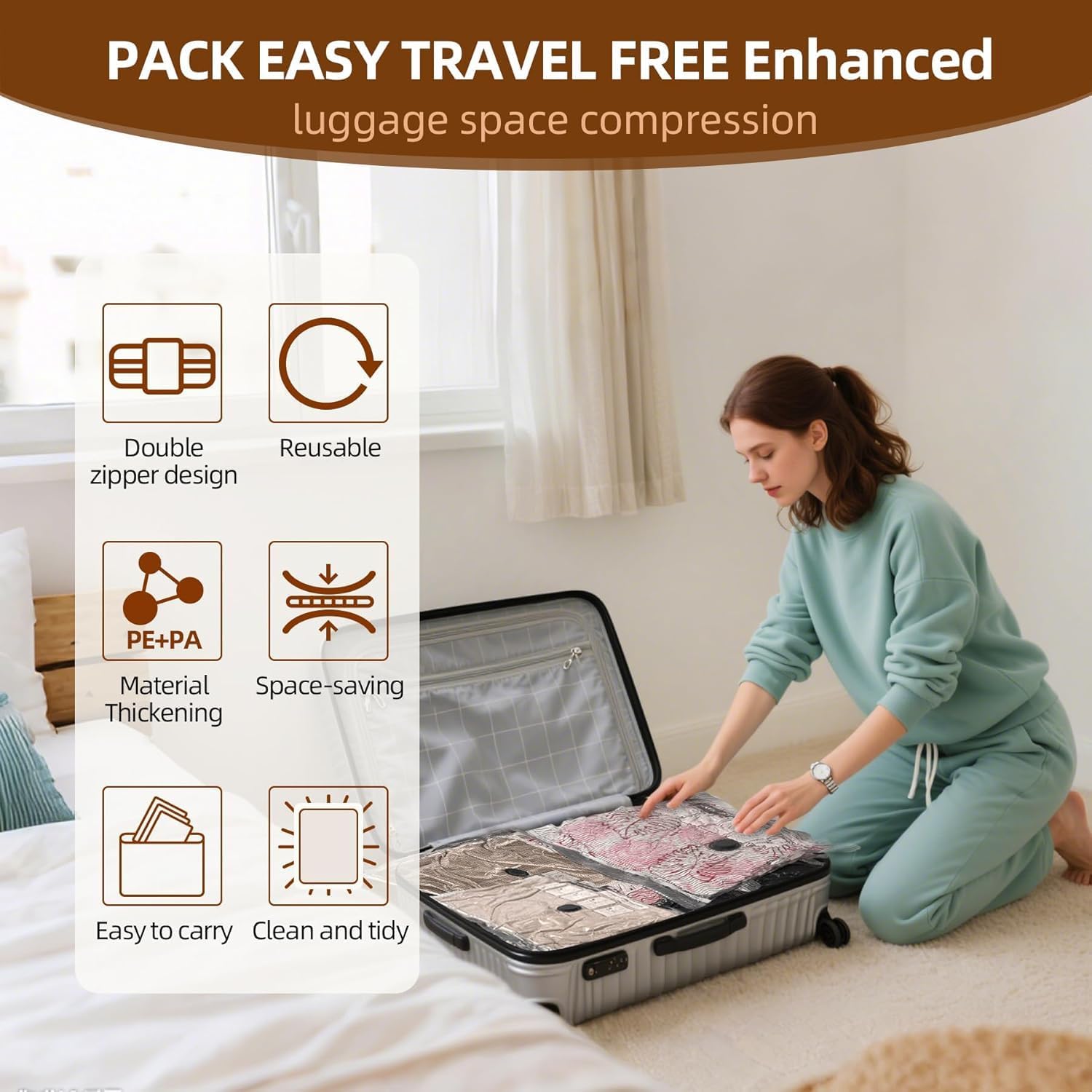 Travel Vacuum Bags for Clothing,Carry-On Size Compression Packing Bags for Luggage and Suitcase, Space Saver for Clothes and Clothing Travel