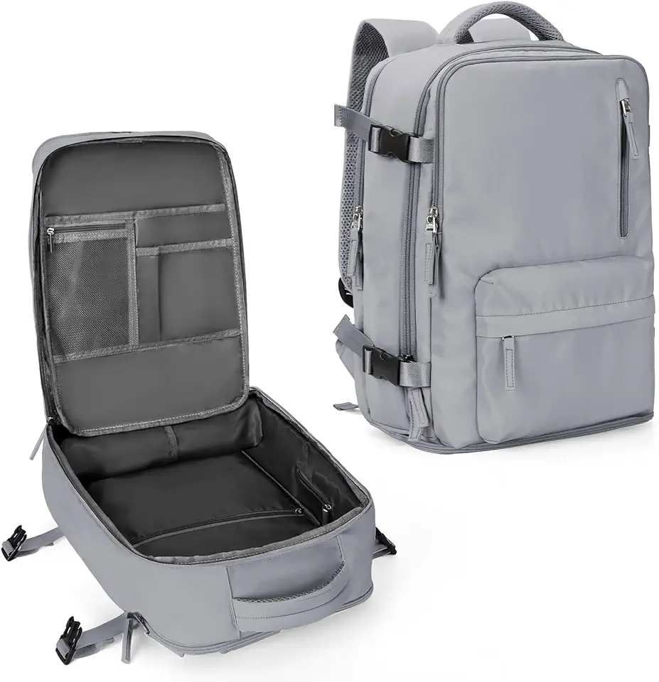 Mochila de viagem grande feminina, bagagem de mão, mochila impermeável para fazer trilha e esportes ao ar livre, mochila escolar, Cinza GG, Large