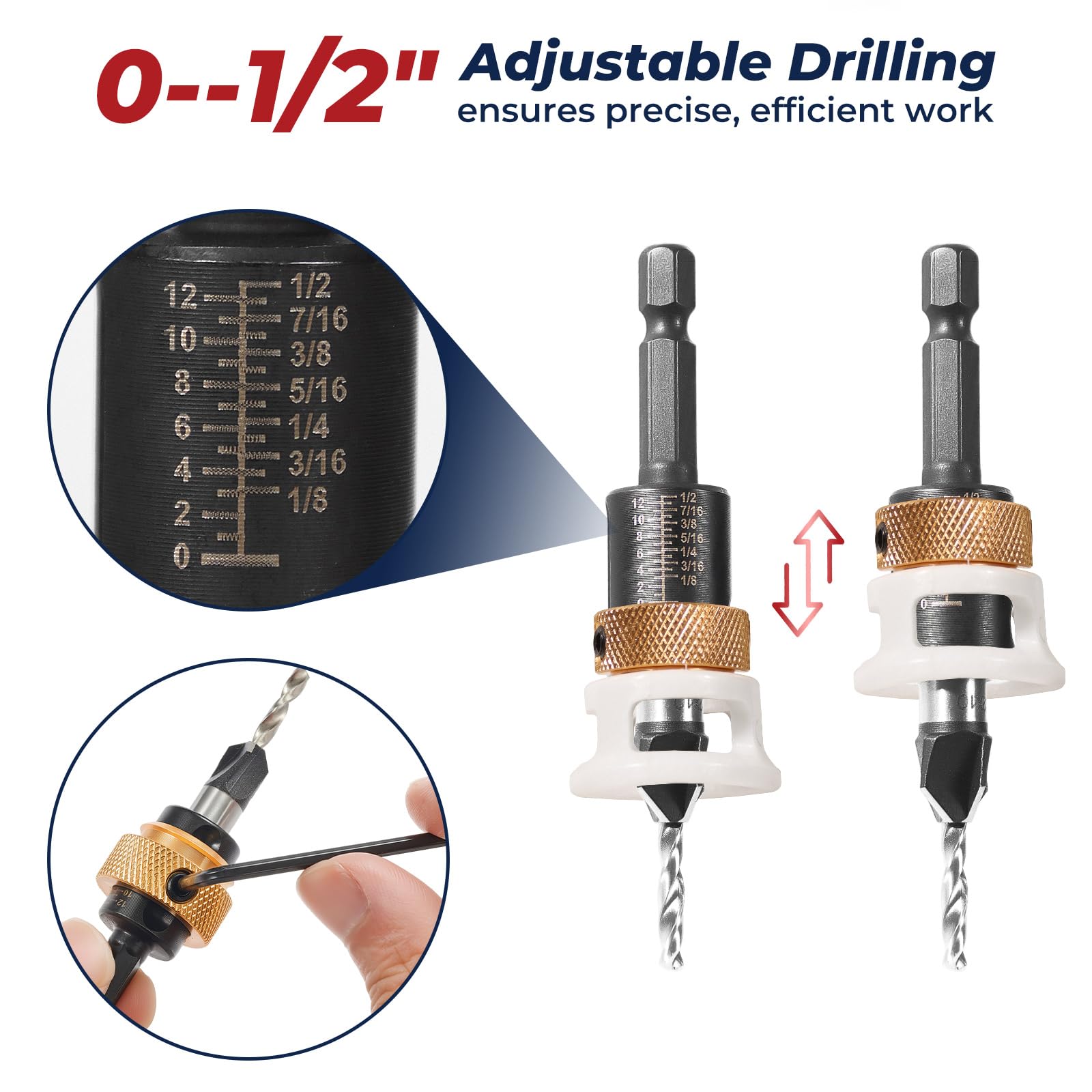 ColumPRO 4PCS Countersink Bits Set, Countersink Drill Bit Set for Wood with 4 Different Sizes Replaceable Drill Bits - Image 3