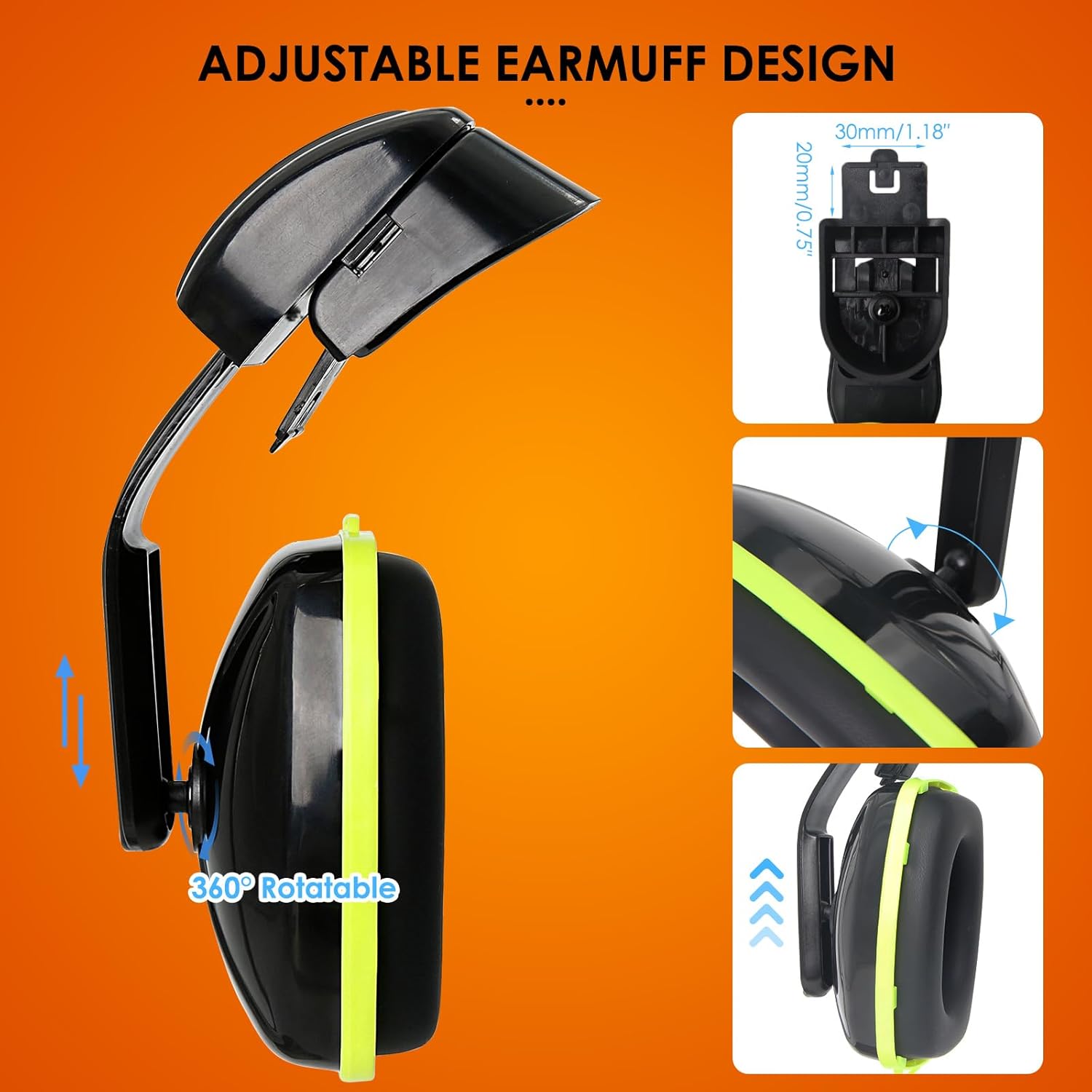 Construction Hard Hat Ear Protection - Full Brim Hard Hat Ear Protectors For Noise Cancelling, SNR 27dB OSHA Noise Reduction Earmuffs Design for 14 Style Full Brim Safety Hard Hats