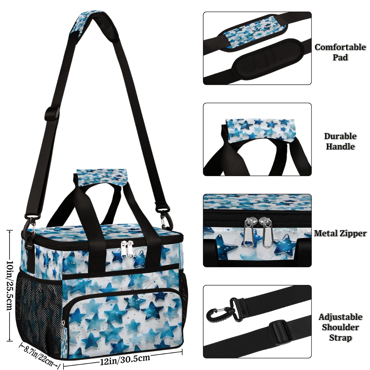 Star Insulated Picnic Backpack Lunch Box for Women Men Picnic Basket Tote Lunch Bag Picnic Bag Portable Lunch Bags for Picnic, Beach, Work, Trip,Office, Camp Blue Bright Stars