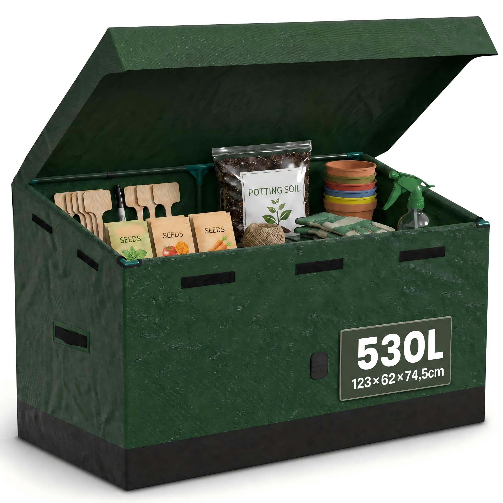 Caja de almacenamiento para jardín 530L, resistente a los rayos UV