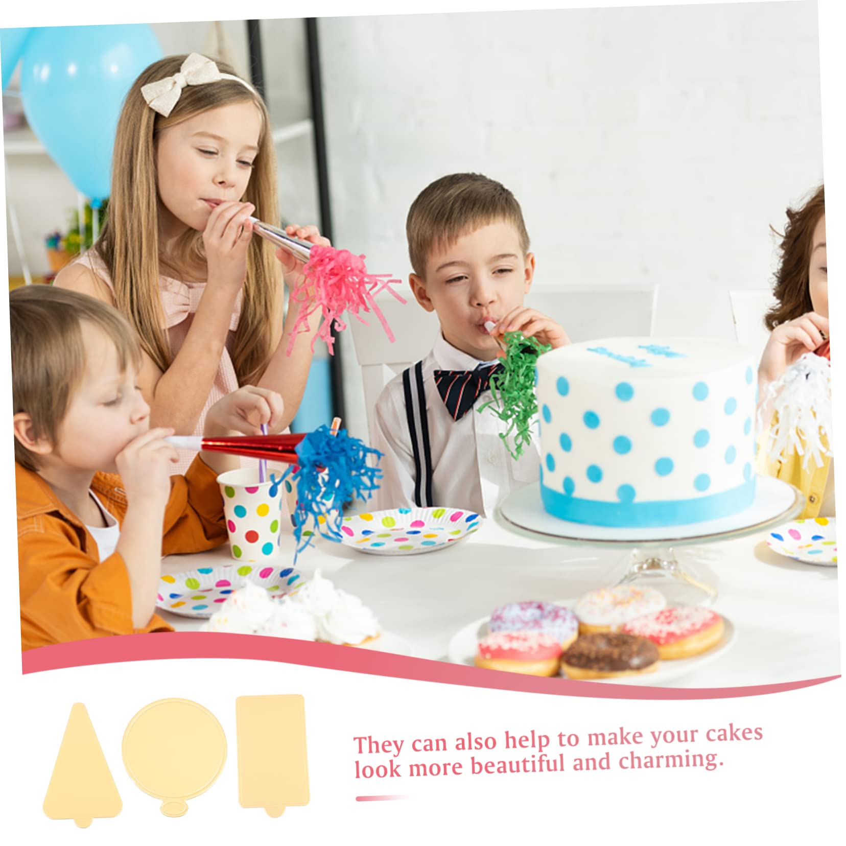 GLEAVI 300 Stück Teiliges Mini Cake Base aus Goldfarbenen Runden Dreieckigen und Rechteckigen Cake Boards Stabile Unterlagen für Mousse Käsekuchen und Dessert für Partys Hochzeit
