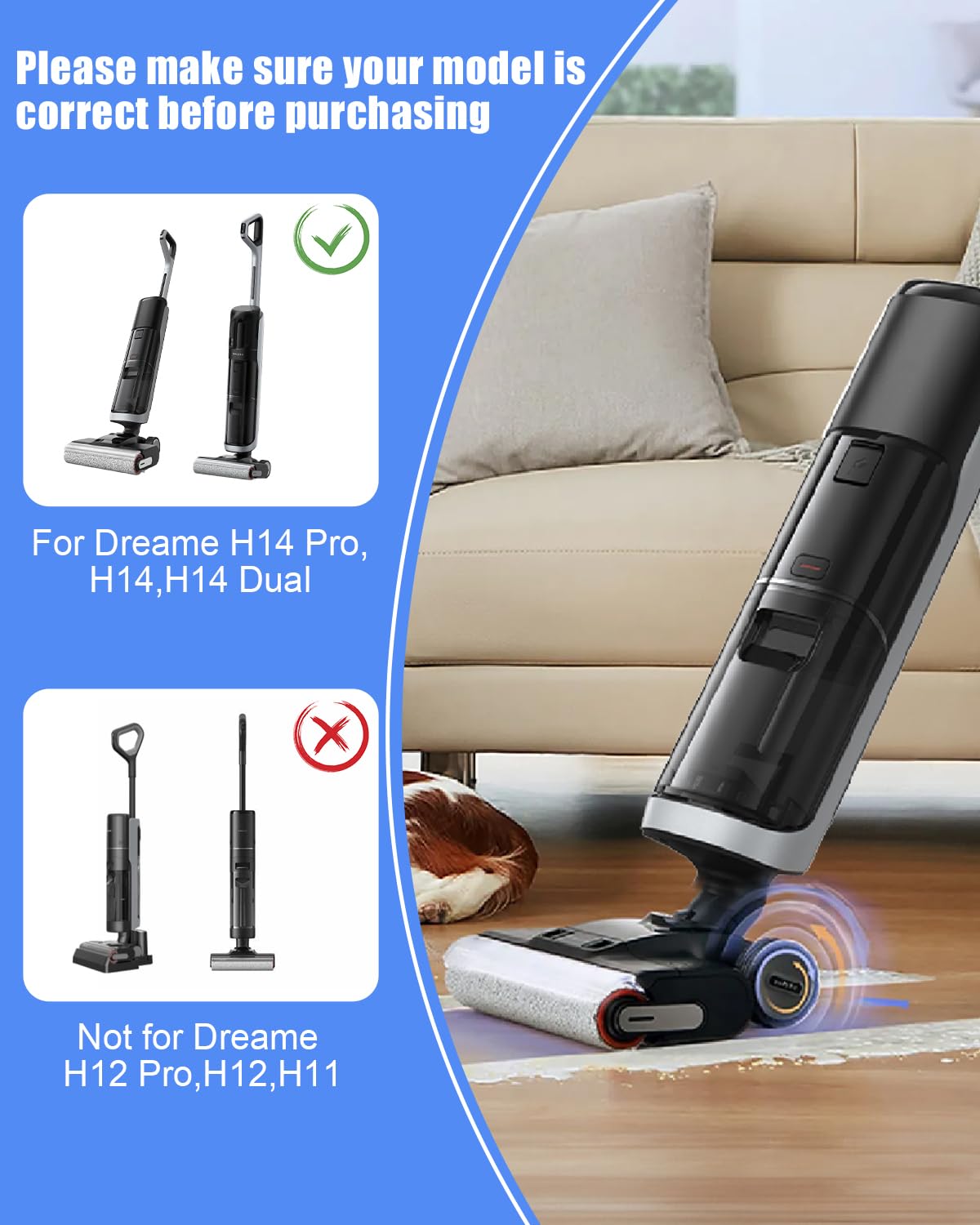 Zestaw 6 akcesoriów, wałek szczotkowy i filtr, zestaw akcesoriów do Dreame H14 Pro, H14, H14, Dual akcesoria, zestaw wymiennych szczotek, filtrów, odkurzacza na mokro i sucho, części zamienne