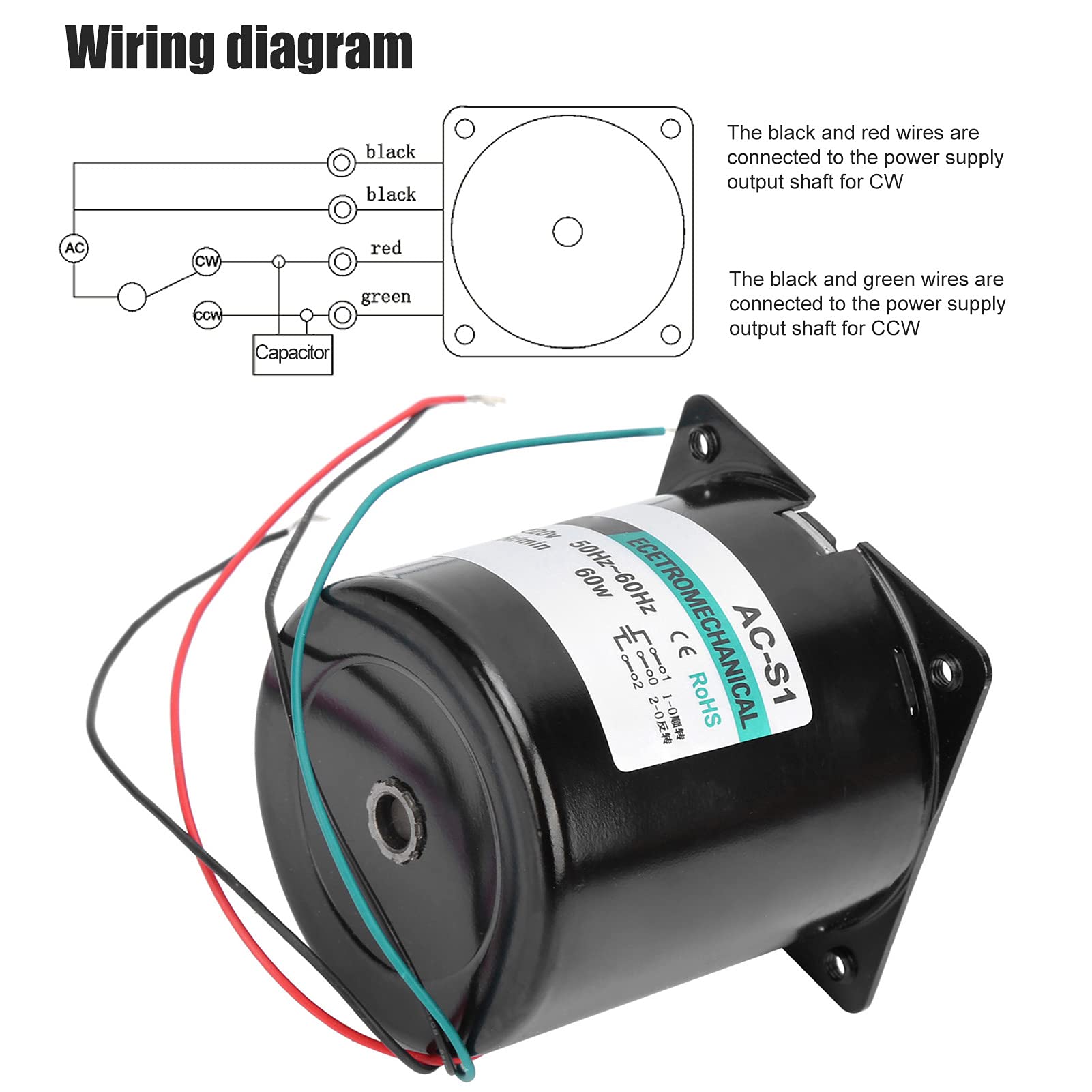 Fafeicy Motor Síncrono de AC 60 W, Motor de Imán Permanente de Alta Torsión, Micro Motor de Baja Velocidad CW/CCW con Soporte para Máquina Herramienta CNC(220 V 10 rpm/min), Motores