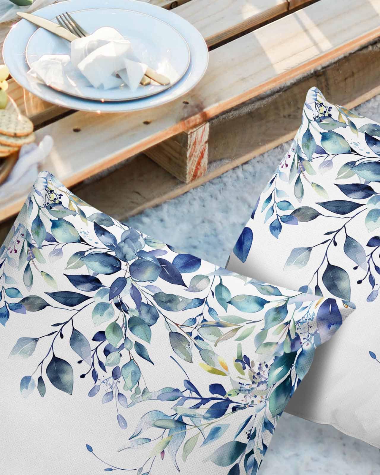 LBDecor Outdoor Throw Pillow Covers 20x20 Waterproof Eucalyptus Leaves Blue Outdoor Pillows Decorative Pillow Covers Cushion Covers Pillowcase for Tent Patio Garden Couch Set of 2, Sage Floral Flower