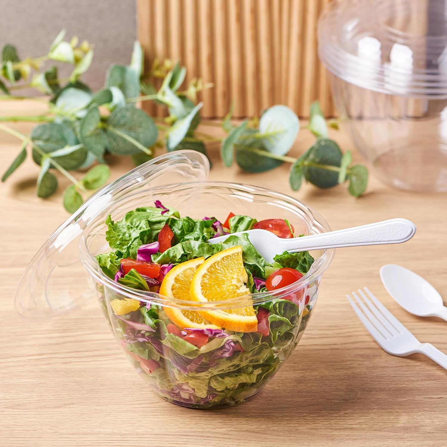 FULING 48 oz. 150 Sets Clear Plastic Salad Bowls with Airtight Lids Disposable To Go Mixing Containers Serving for Fruit, Quinoa, Lunch and Meal Prep