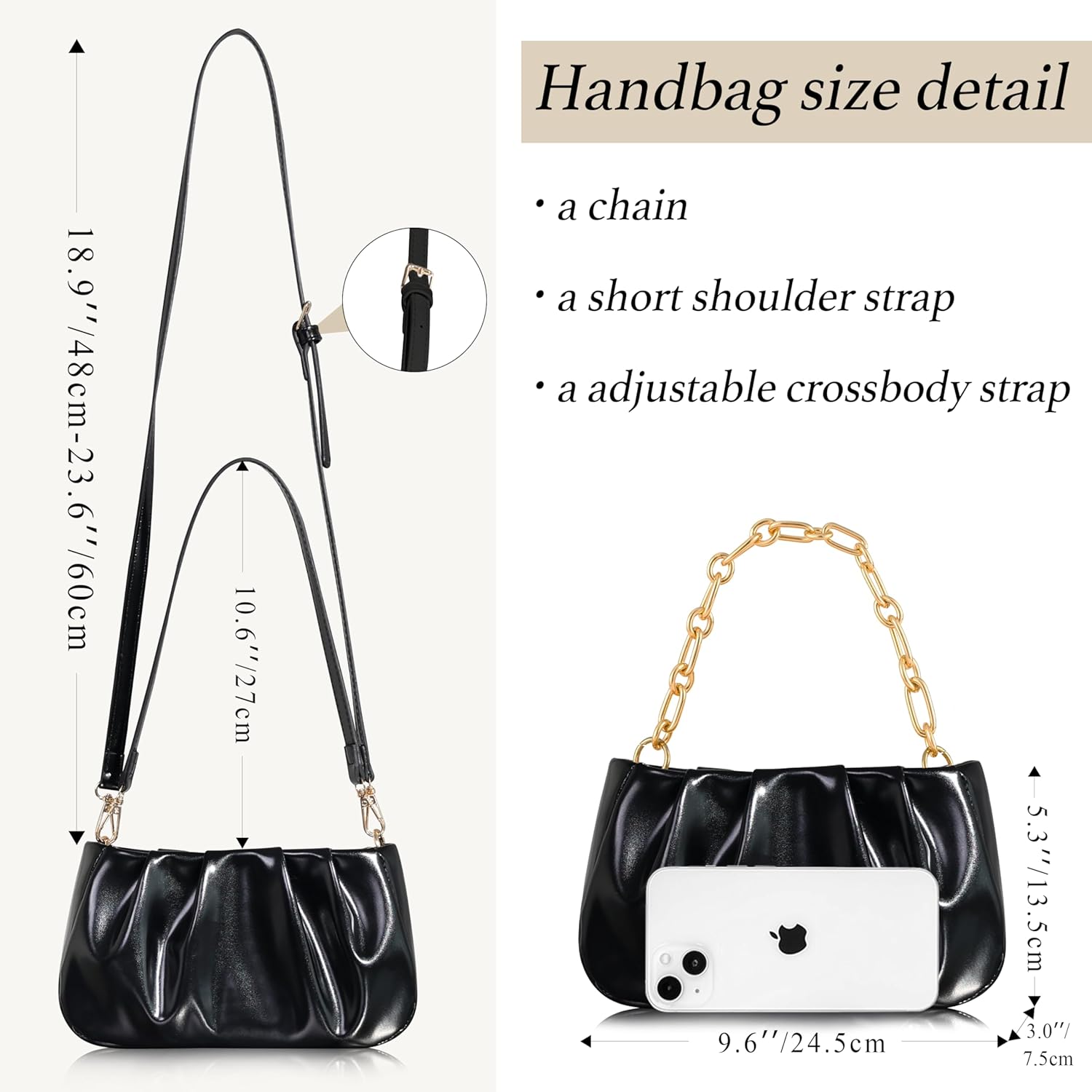 Clutch Purse for Women - Evening Small Shoulder Bag Anti Theft Removable Chain Adjustable Strap PU Handbag | Evening, Small, Anti Theft, Removable Chain, Adjustable Strap, PU - Image 7