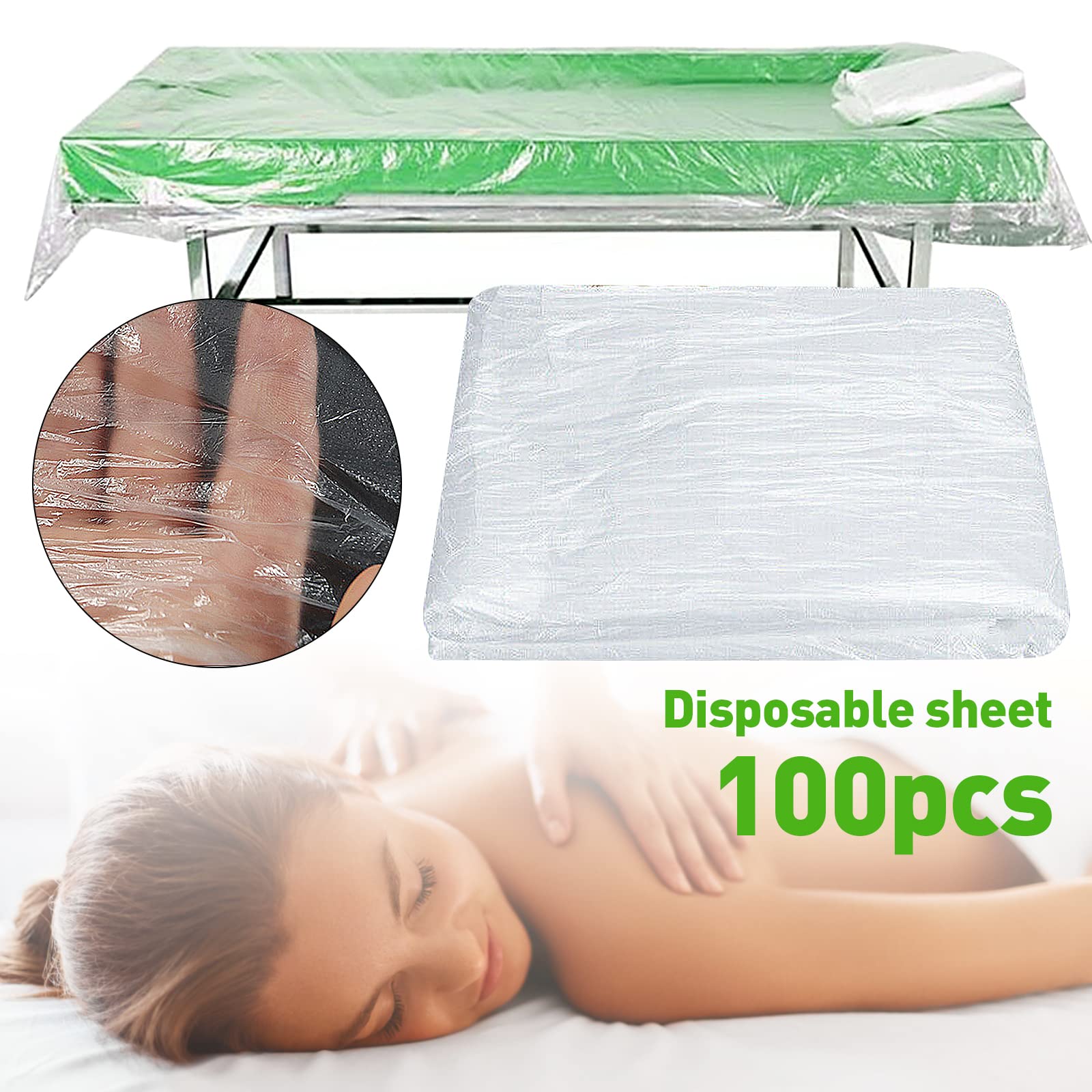 Lot de 100 draps-housses jetables en plastique pour table de massage, transparent, imperméable, résistant à l'huile, pour table de massage, 100 x 200 cm, 100 pièces
