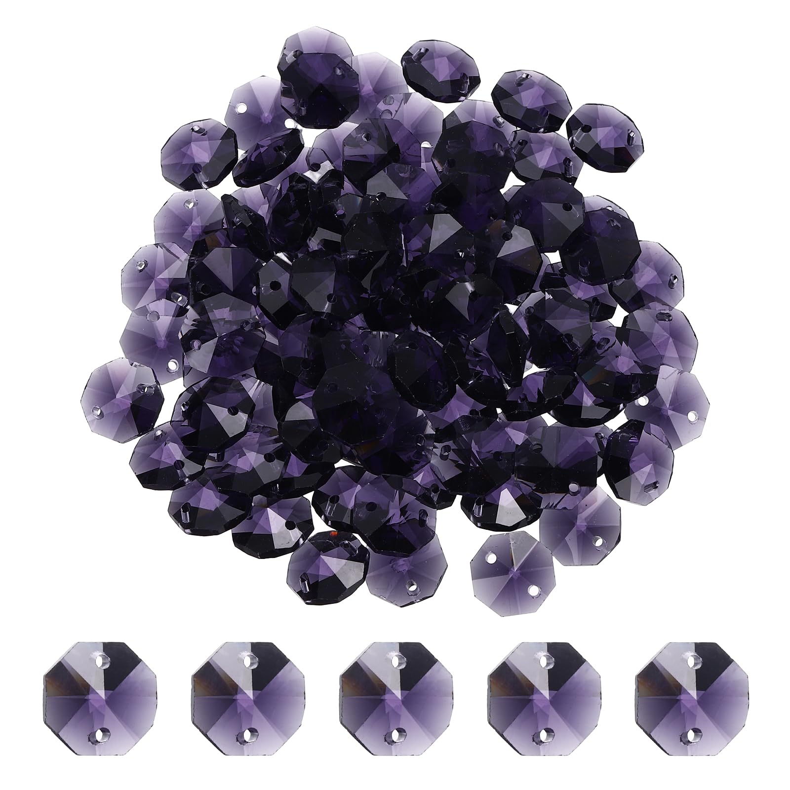 YELARXI 14mm Glass Octagon Beads, Sun Catcher Beads Bulk 2 Hole Sun Catcher Pendants 0.55" & 80 Pcs & Violet-Fitting for (Arts Crafts/Crystal Chandelier Repair/DIY Wind Chime)
