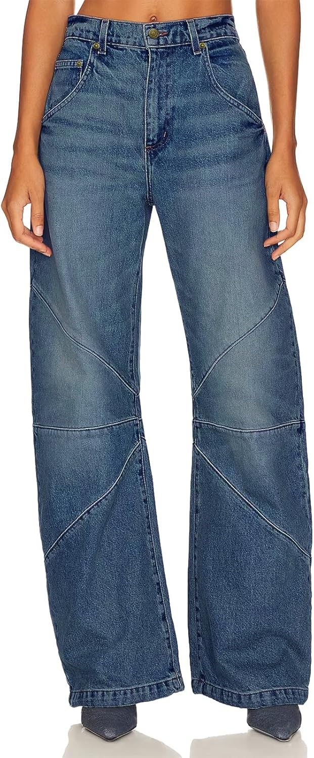 PLNOTME Womens High Waisted Barrel Jeans Casual Loose Boyfriend Wid Leg Denim Pants - Image 2