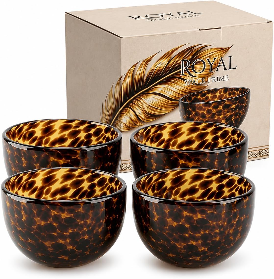 Tortoise Shell Glass Bowls - Set of 2 | Animal Print Bowls for Vanity, Serveware and Accessories | 12oz Amber Small Serving Bowls for Nuts and Snacks | Leopard Style Glass Dishes for Home Décor