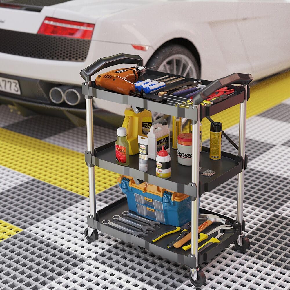 Carro plegable con ruedas, con 3 estantes, carro de barbacoa para exteriores para uso doméstico