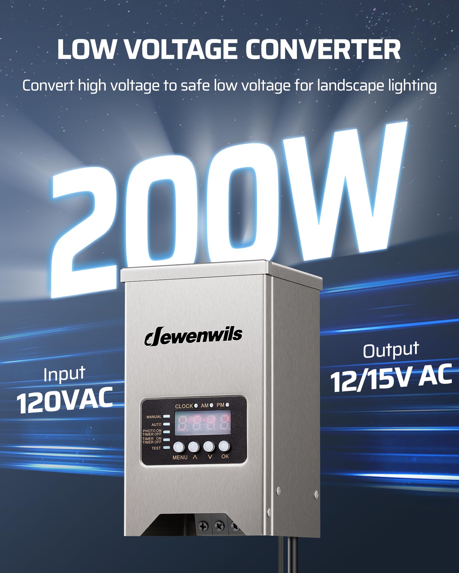 DEWENWILS Transformateur paysager basse tension (acier inoxydable-200 W)