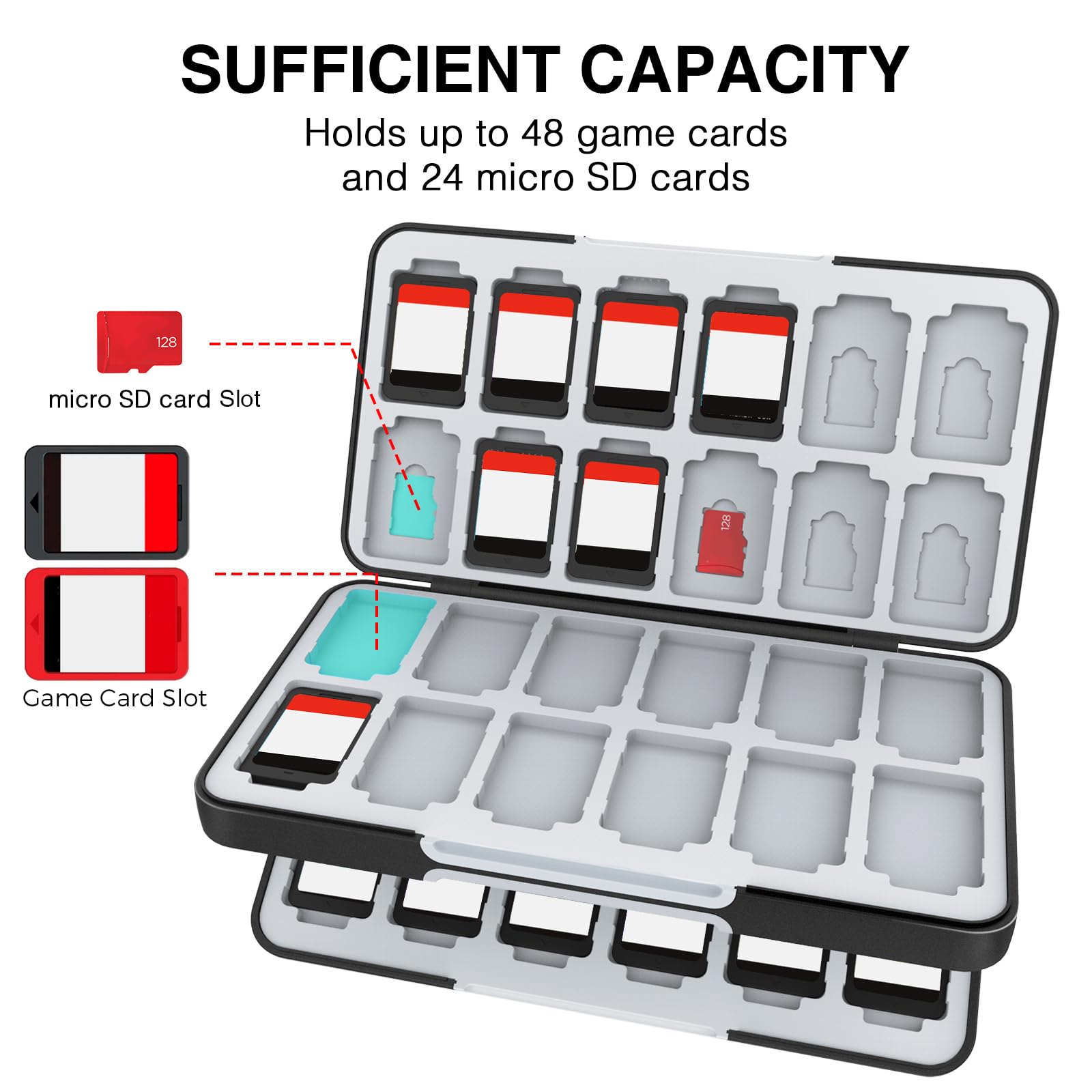 HEIYING Etui ochronne do gry Switch&Switch OLED Game Card, niestandardowy wzór, z 48 przegródkami na karty do gry i 24 przegródkami na karty micro SD.