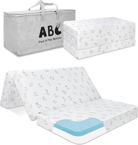 Colchón triple Pack and Play, 38 x 26 pulgadas, colchón de espuma viscoelástica de doble cara Pack N Play para bebé pequeño, colchón plegable