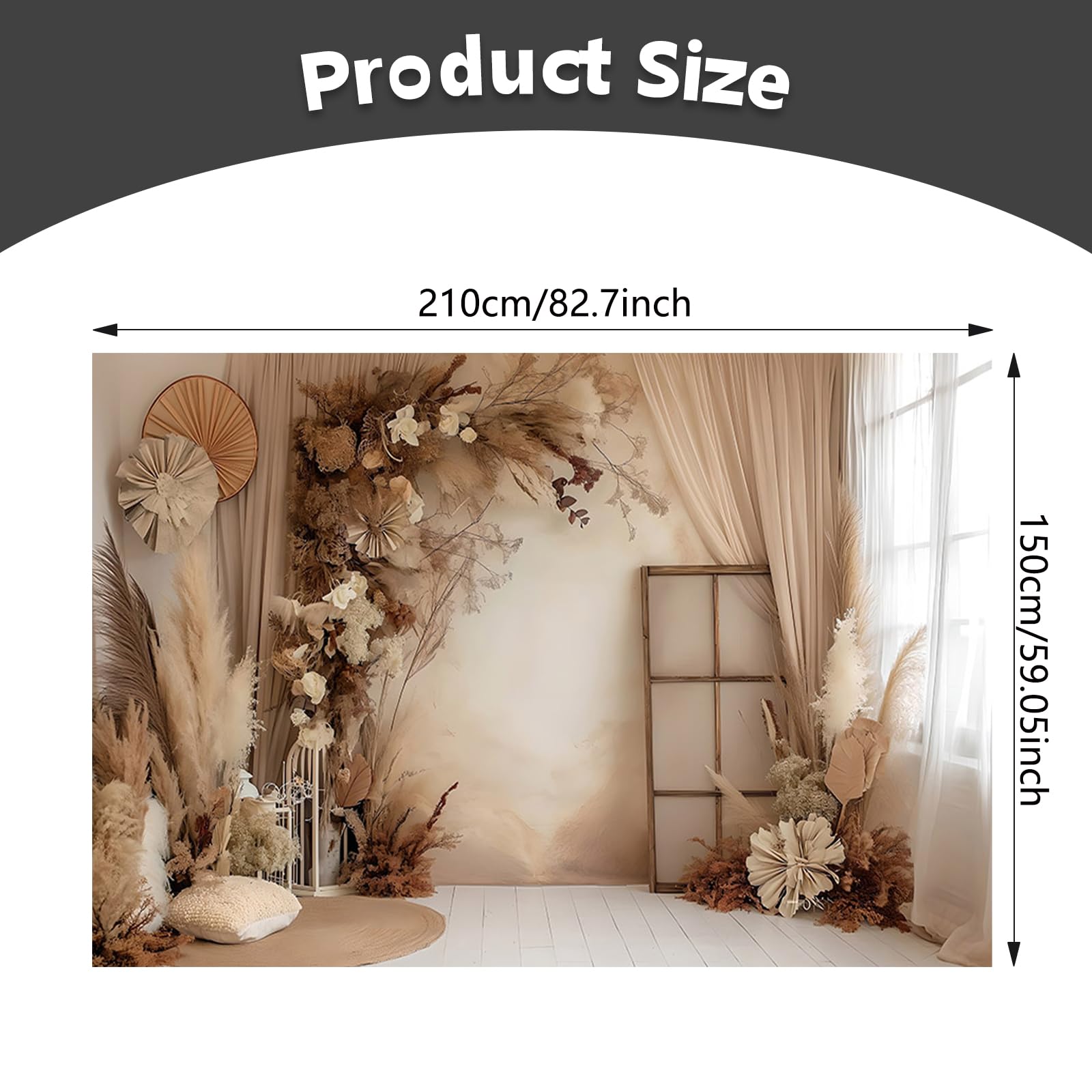 APROPHIC Tło fotograficzne w stylu boho, 2,1 x 1,5 m, tło retro z trawą pampasową, tło fotograficzne, nadaje się na wesela, urodziny, ściany fotograficzne, tła portretowe, tło fotograficzne, brązowe