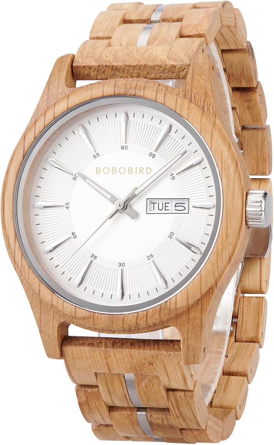 BOBO BIRD Men's Wooden Watch with Quartz Movement Week Date Display Wood Watches 44mm Case for Men