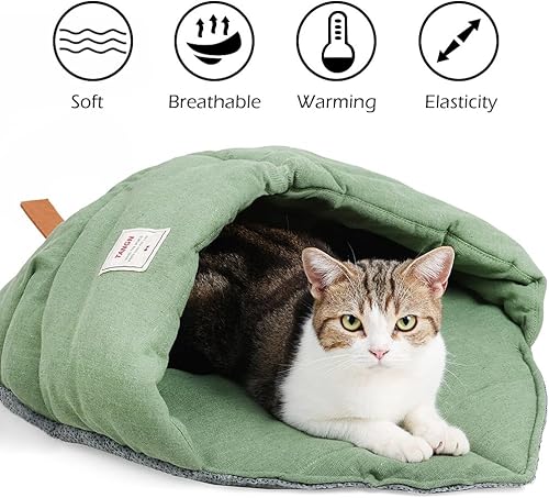 Cat Sleeping Bag,Linen Fabric Cat Bed Cave Leaf Nest — detail view