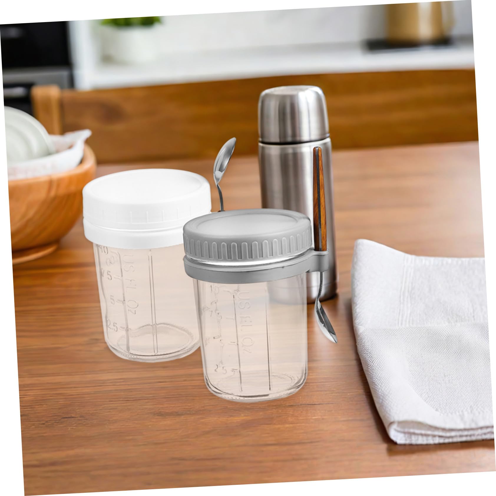 Toyvian 4pièces Pot à Yaourt Réutilisable pour Céréales avec Couvercle Bocal Verre pour Flocons Avoine Bol Déjeuner avec Couvercle Hermétique