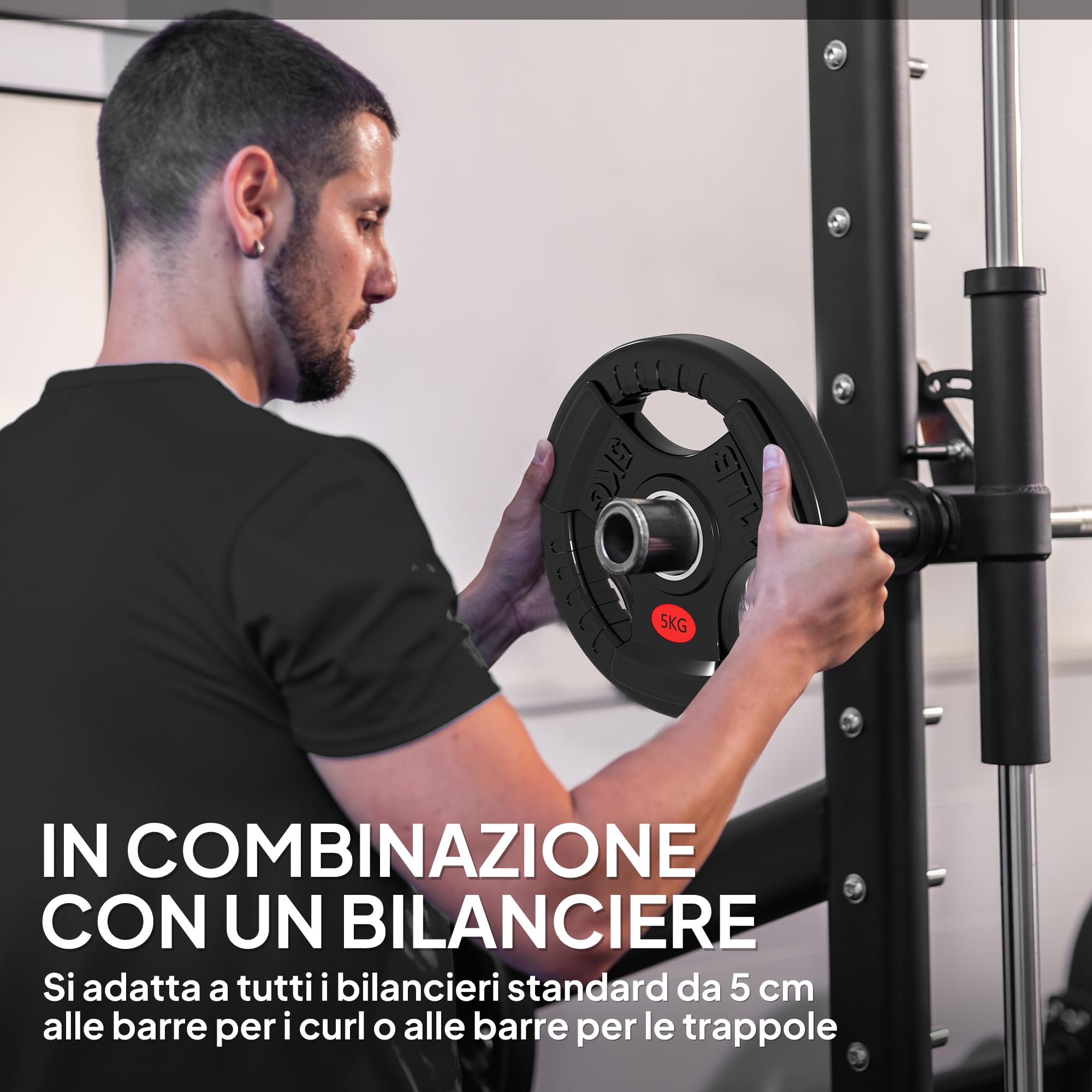 SPORTNOW Set di Dischi Pesi 2x2.5/2x5/2x10/2x15/20 kg con Foro da 5 cm per Bilancieri, 3 Impugnature per Allenamento a Casa e Palestra, in Acciaio con Rivestimento in Plastica, Nero