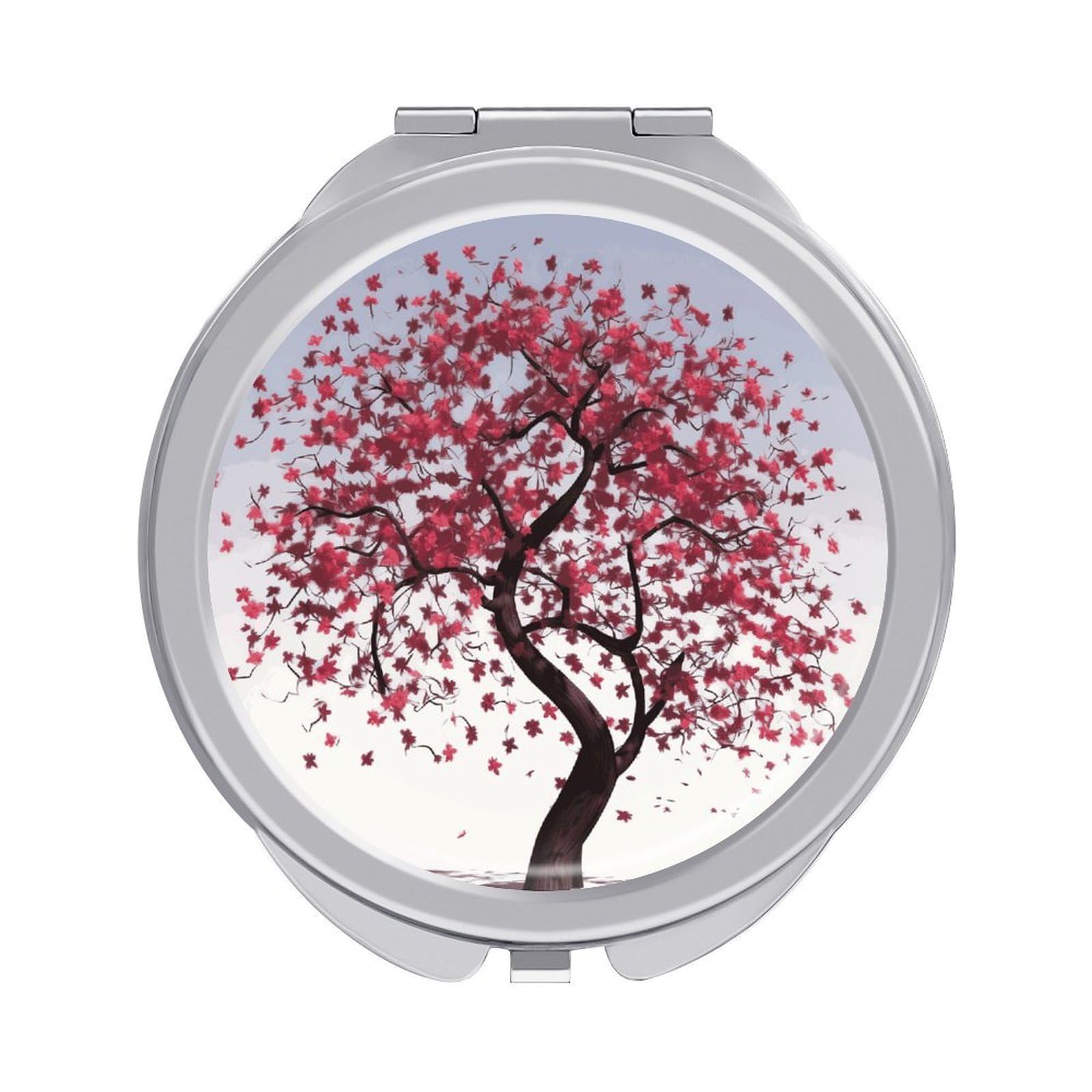 Fekiloot Style Japanese Cherry Tree Travel Makeup Mirror Handheld Compact Mirror Portable Pocket Mirror Double-Sided 1X/2X Magnifying For Handbag And Purses