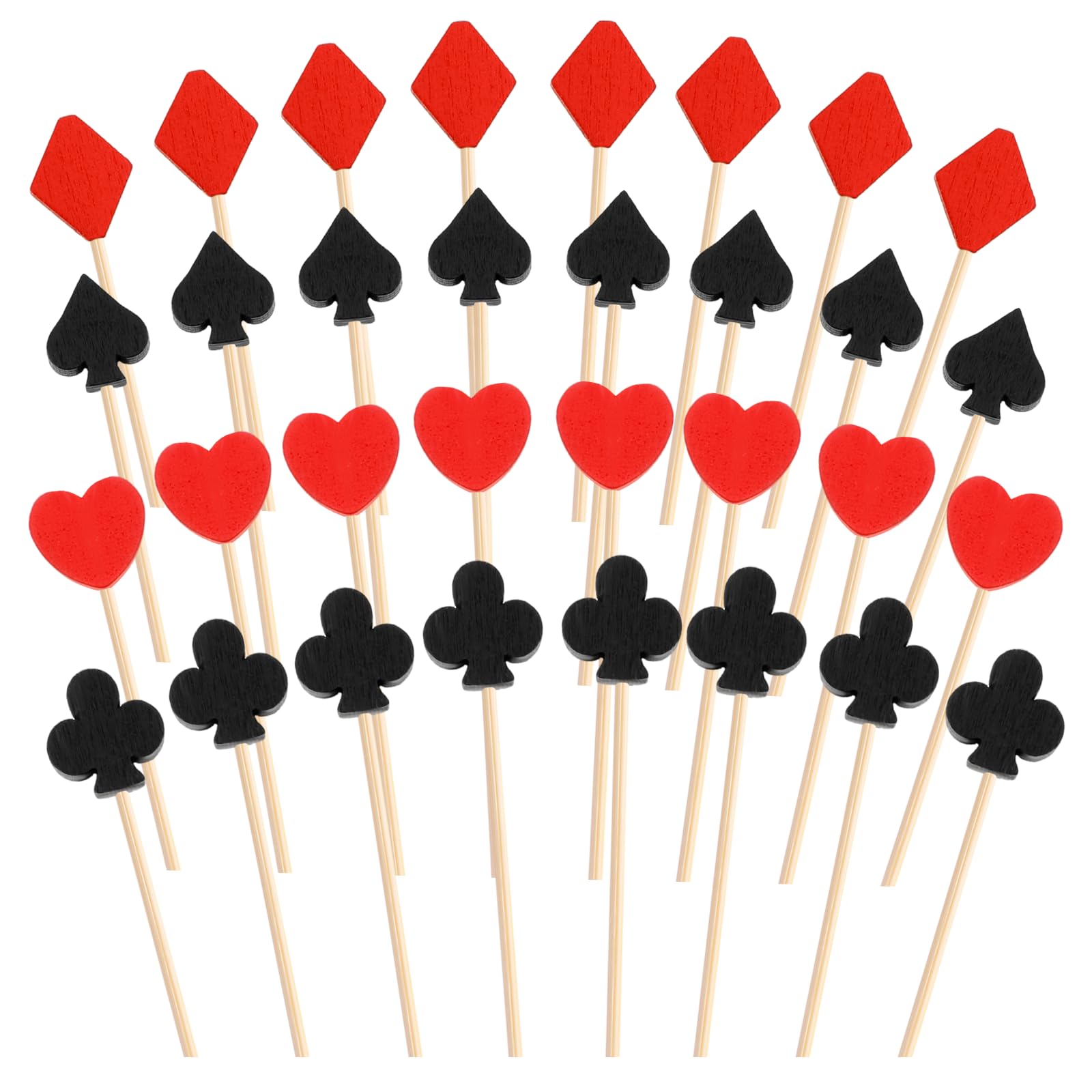 100 PCS Casino Cocktail Picks, Bamboo Poker Toothpicks, Appetizer Toothpicks for Party Food Fruits Dessert, Black and Red Poker Cocktail Toothpicks