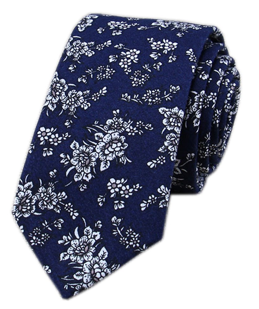 Secdtie Men's Skinny Tie Fashion Causal Cotton Floral Printed Linen Necktie