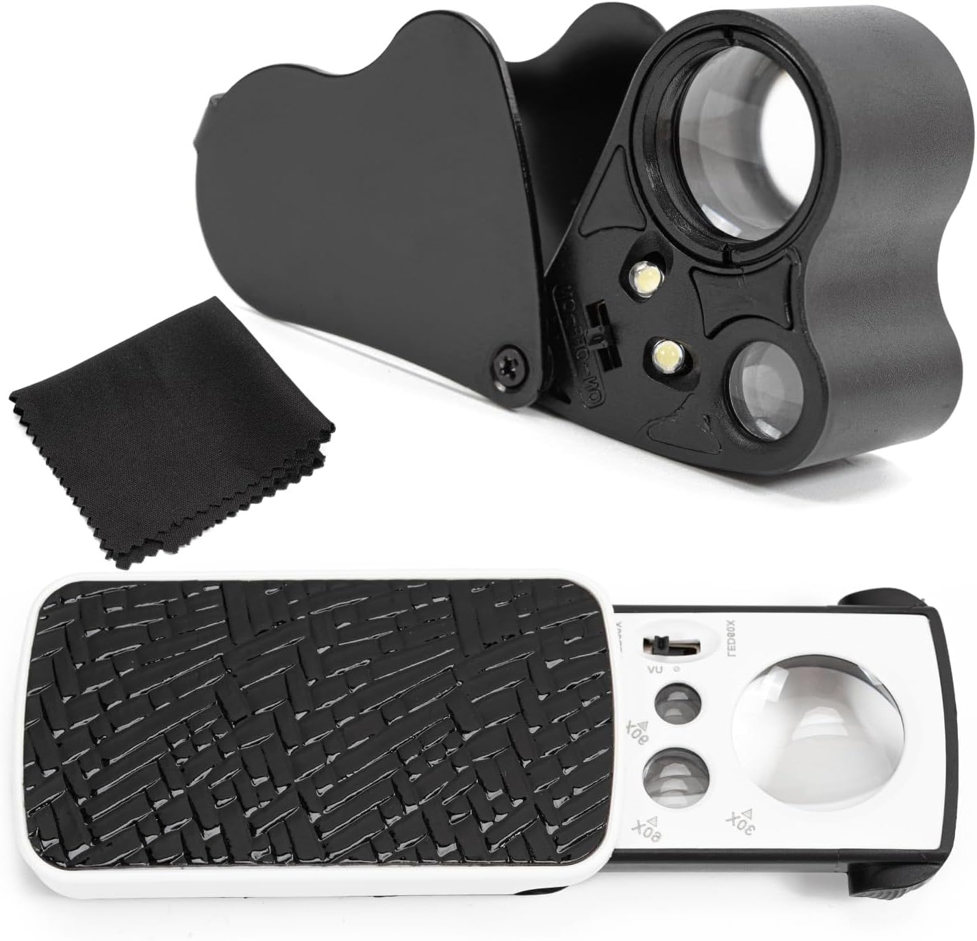 Lot De 2 Loupes De Bijoutier Avec LED Et UV - Grossissement 30x/60x/90x - Parfaite Pour Bijoux, Pièces, Timbres