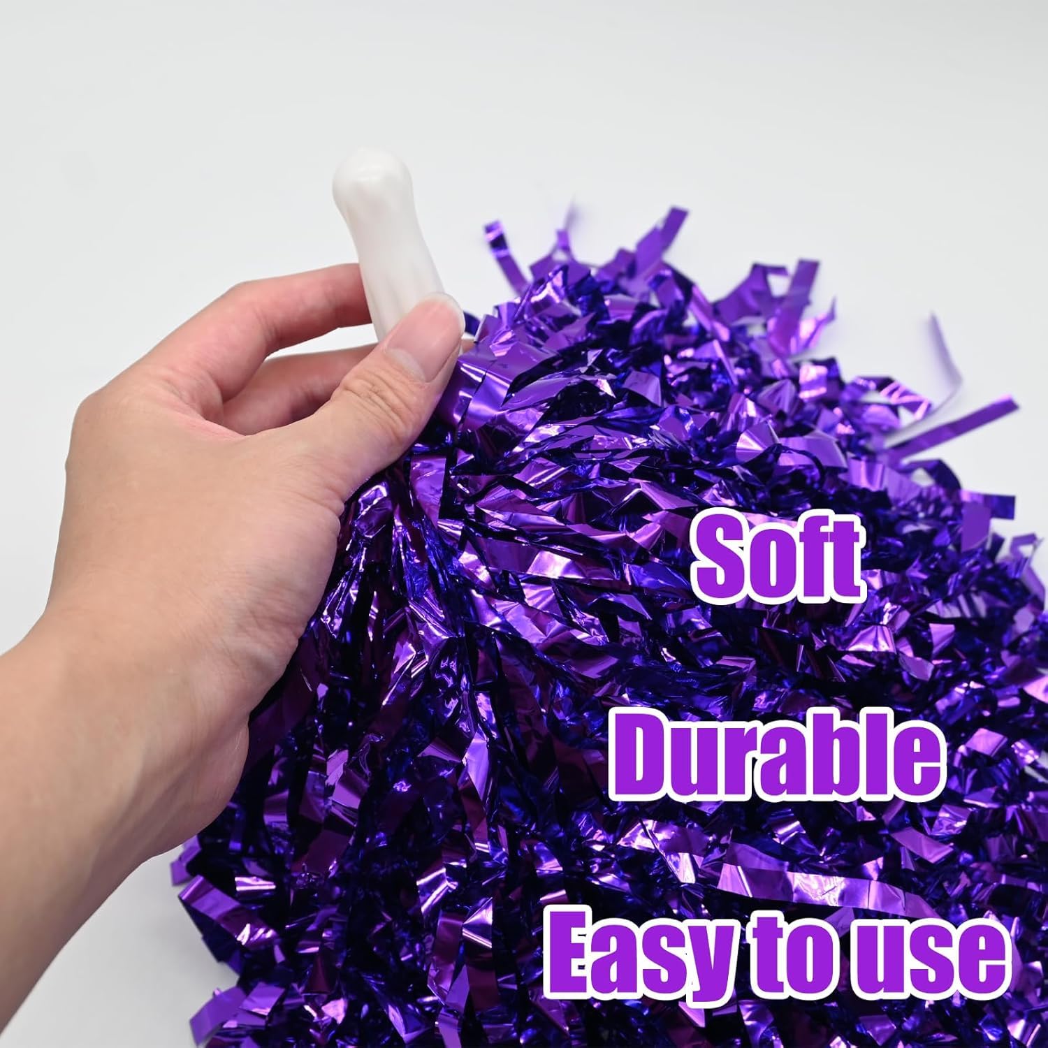 Wanna Party Cheerleading Metallic Foil Pom Poms with Baton Handle for Game Sports Squads Dancing Party Football Basketball Club Spirit Sports Stage Performance Celebration- Purple-1 Pc 3