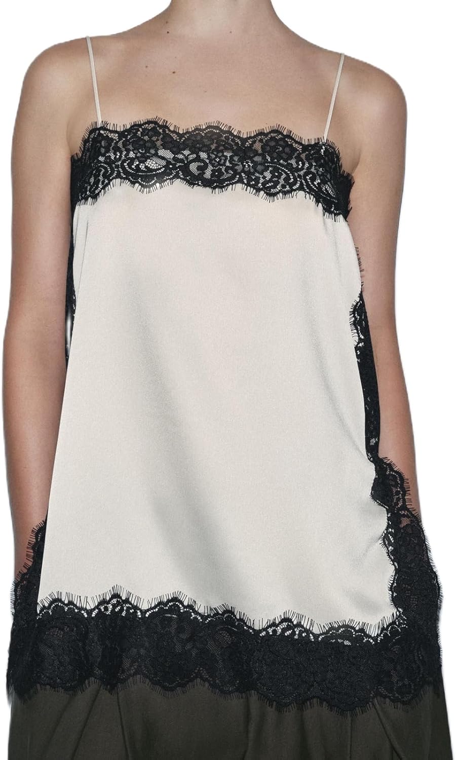 Women Y2k Satin Lace Trim Cami Tops Spaghetti Strap Square Neck Lace Patchwork Silk Camisole Tank Tops