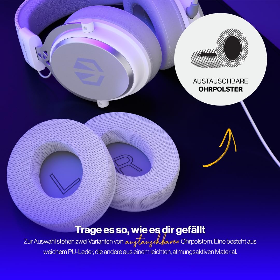 ENDORFY Viro Plus USB Onyx White Gaming Headset 7.1 mit Mikrofon, 53 mm Treiber, USB und 3,5 mm Klinke, Memory Foam, Headset für PC PS5 Xbox Switch, weiß